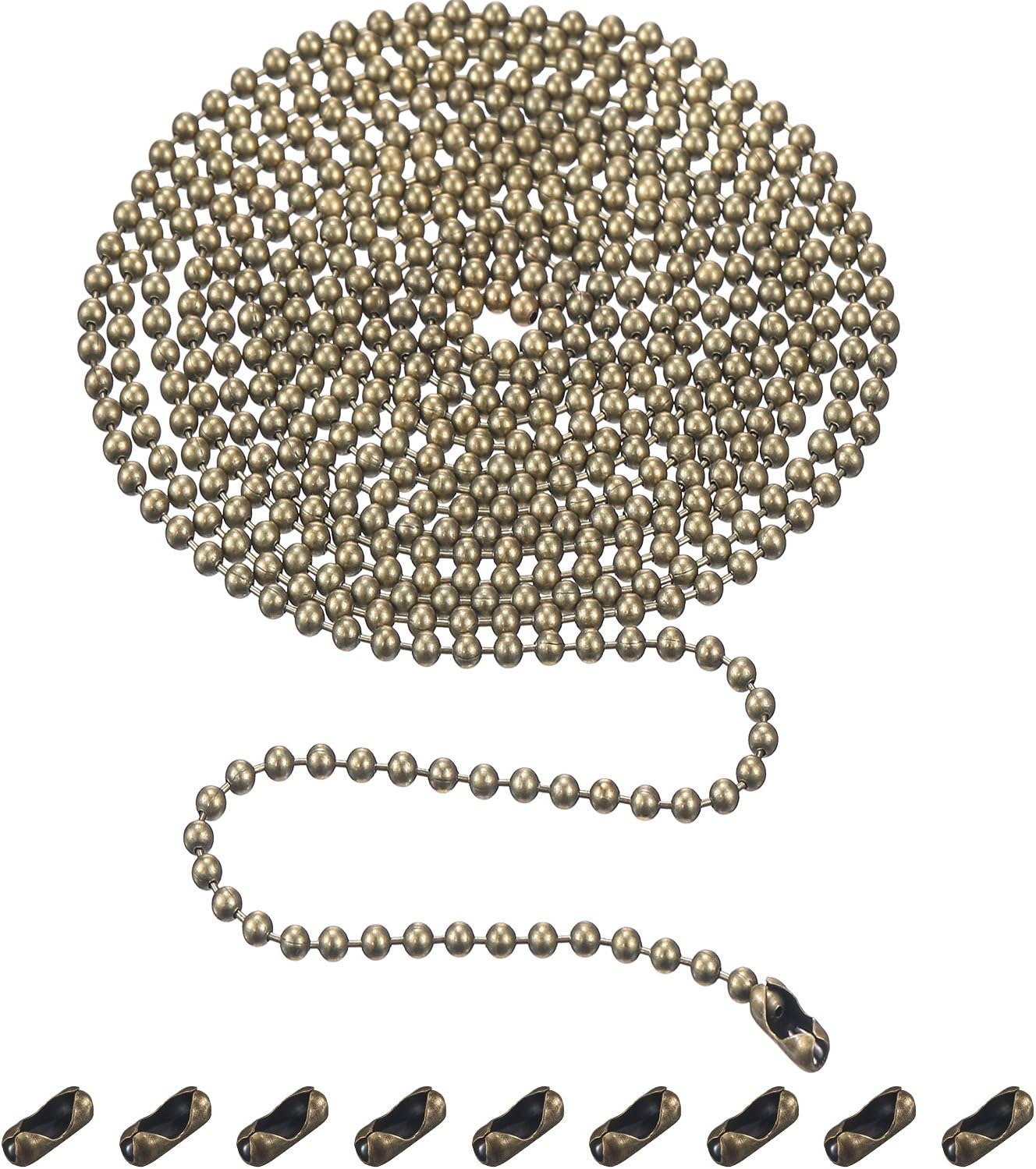 Shappy Beaded Pull Chain Extension with Connector, 10 Feet Beaded Roller Chain with 10 Matching Connectors (3.2 mm, Bronze B)
