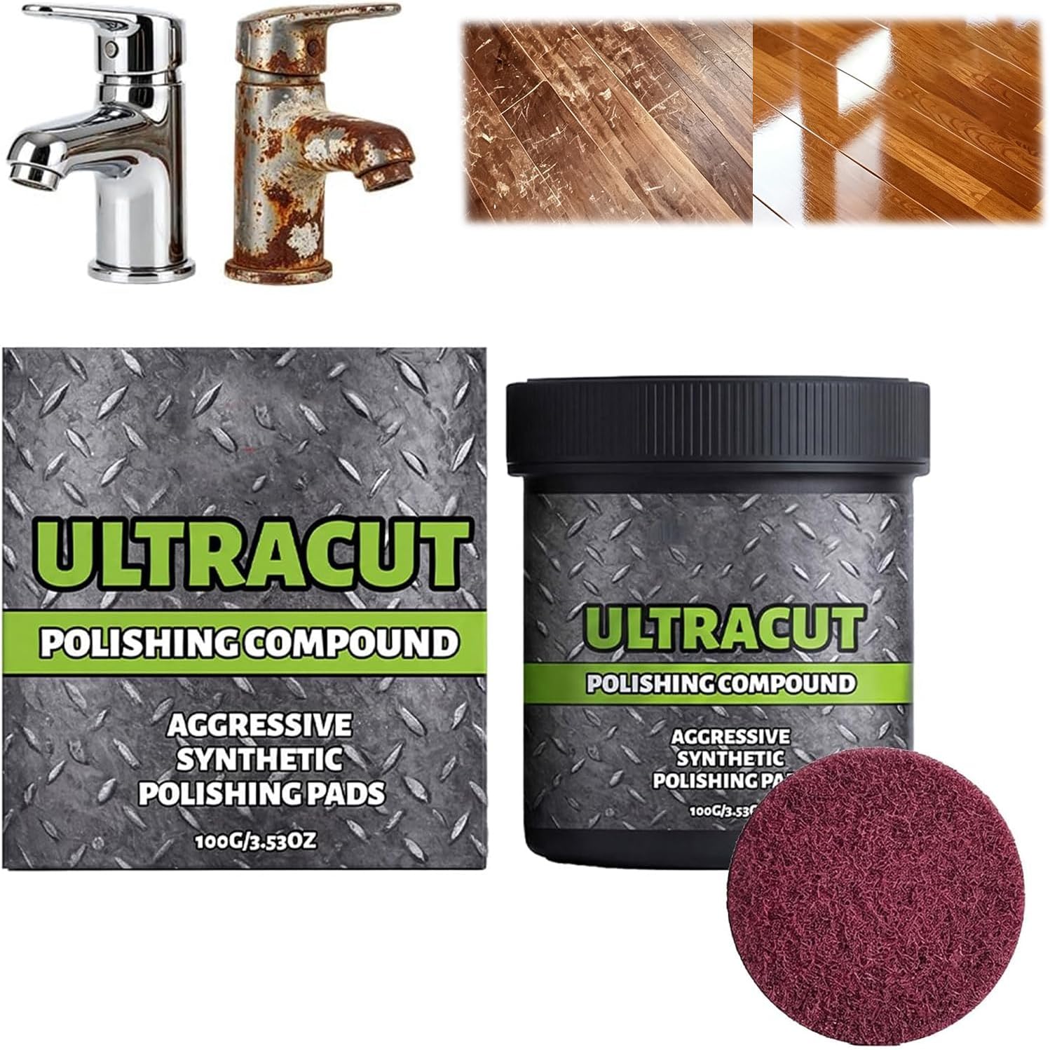 2026 New Ultracut Polishing Compound with Pad, Multi-Surface Scratch Remover for Metal, Stone & Wood, Polishing & Surface Protection