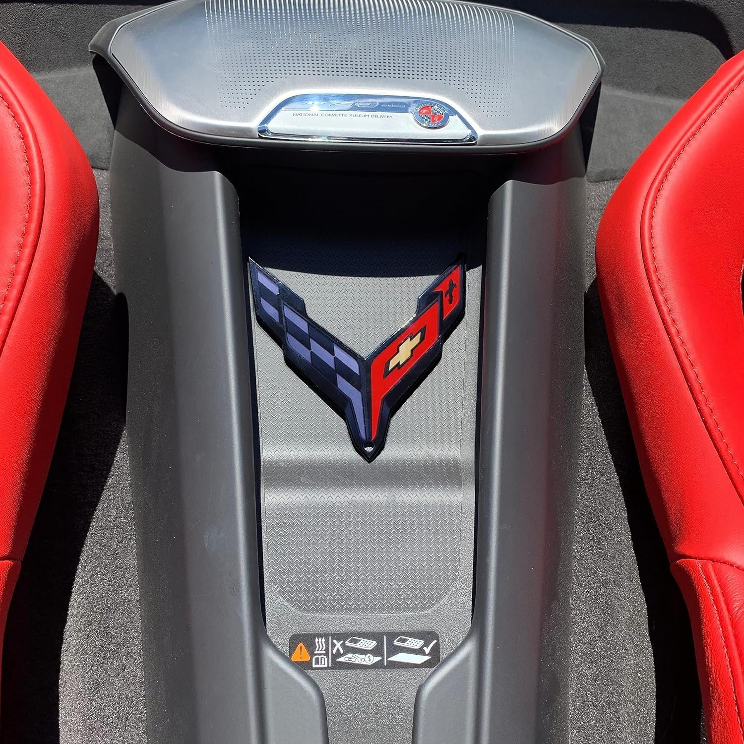 C8 Corvette Waterfall Wireless Phone Charging Bay Crossed Flag Emblem Decal - 4.5" x 4.5" Logo USA Made for 2020-2025 Corvettes (Black)