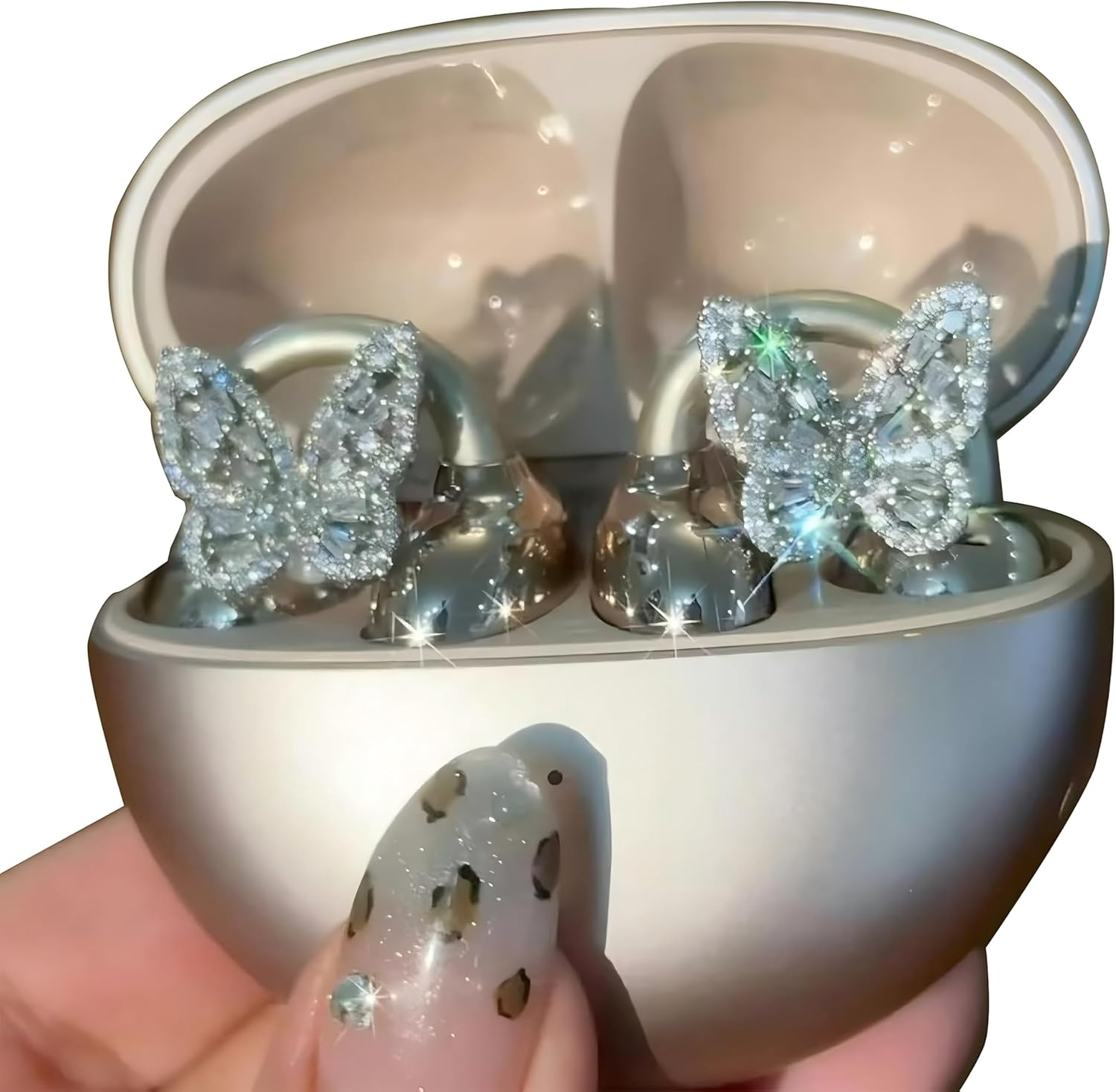 Bow Rhinestone for Clip on Earbuds Open Ear Accessories, Elegant Zirconia Decorative Earphone Accessories, Removable Exquisite DIY Decoration