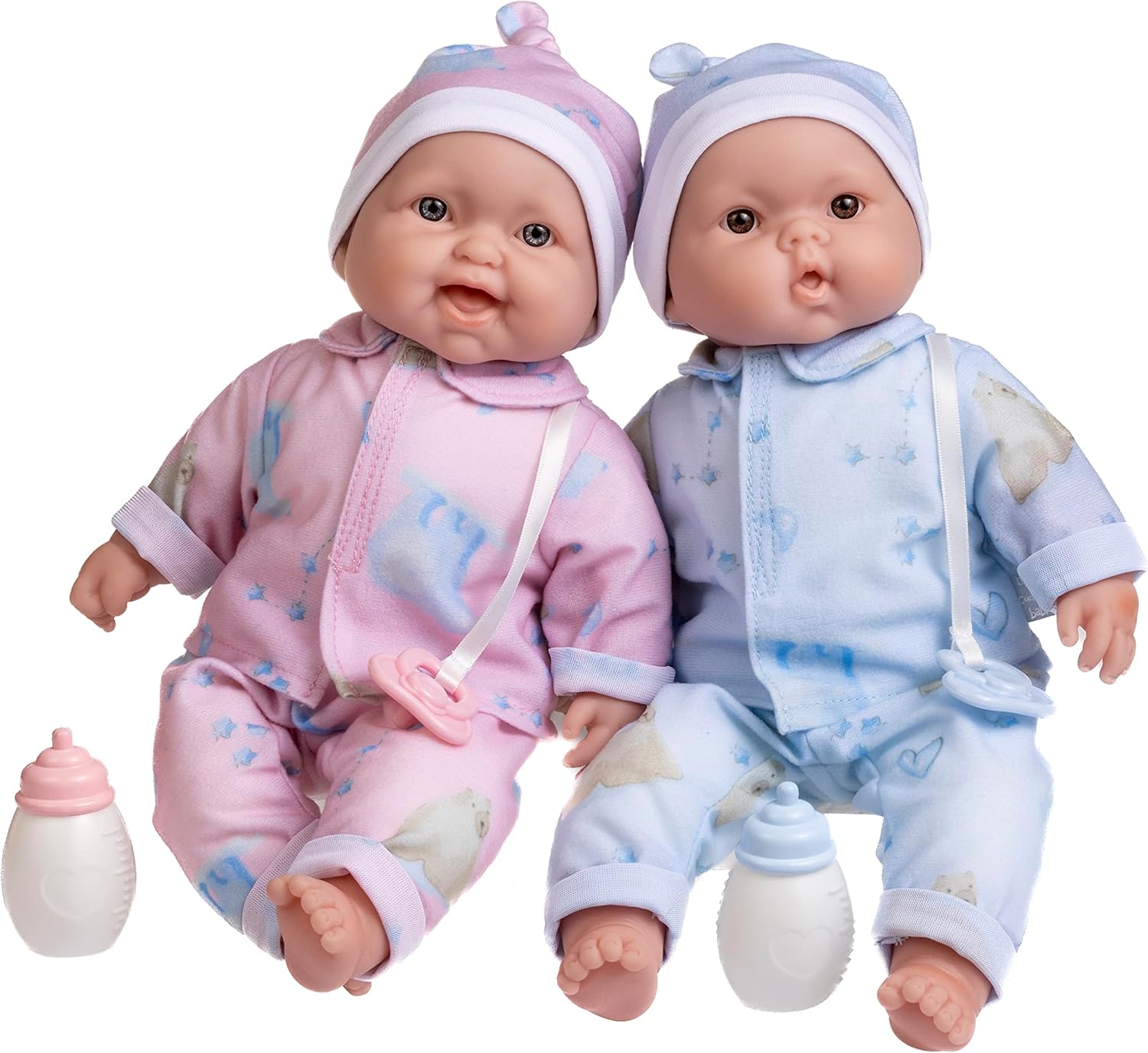 JC Toys Twins 13" Realistic Soft Body Baby Dolls Berenguer Boutique | Twins Gift Set with Removable Outfits and Accessories | Pink and Blue | Caucasian | Ages 2+