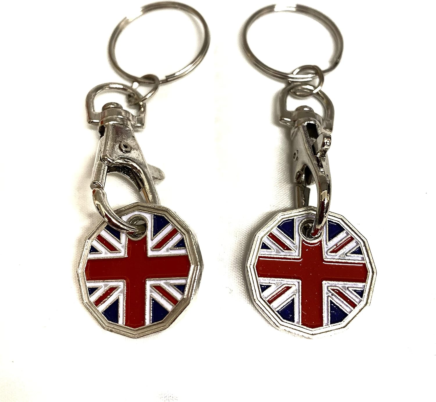 UK Phoenix Trolley Token New £1 Coin Shape 12 Sided Shopping Cart Key Ring Release Shop Locker Keychain (2 x Union Jack)