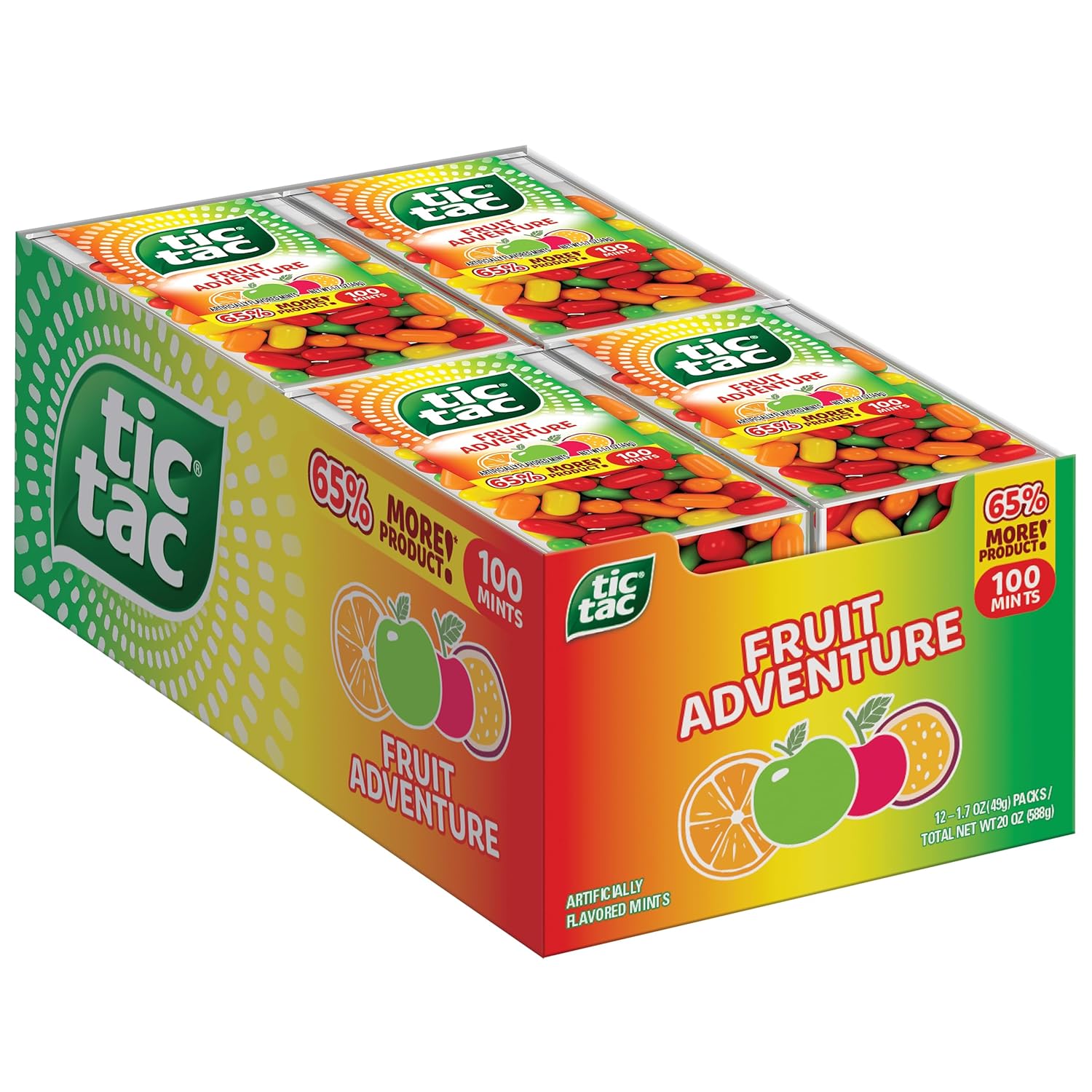 Tic Tac Fruit Adventure, On-the-Go Pocket-Sized Mints, 100 pieces, Bulk 12 Pack, 1.7 oz Each