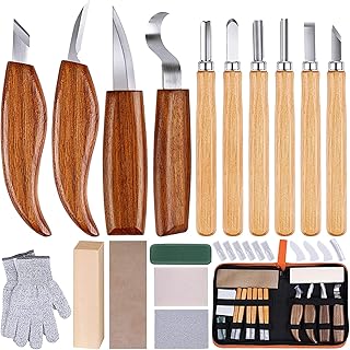 Olerqzer 26-in-1 Wood Carving Kit with Detail Wood Carving Knife, Whittling Knife, Wood Chisel Knife, Gloves, Carving Knife Sharpener for Spoon, Bowl, Kuksa Cup (26PCS)