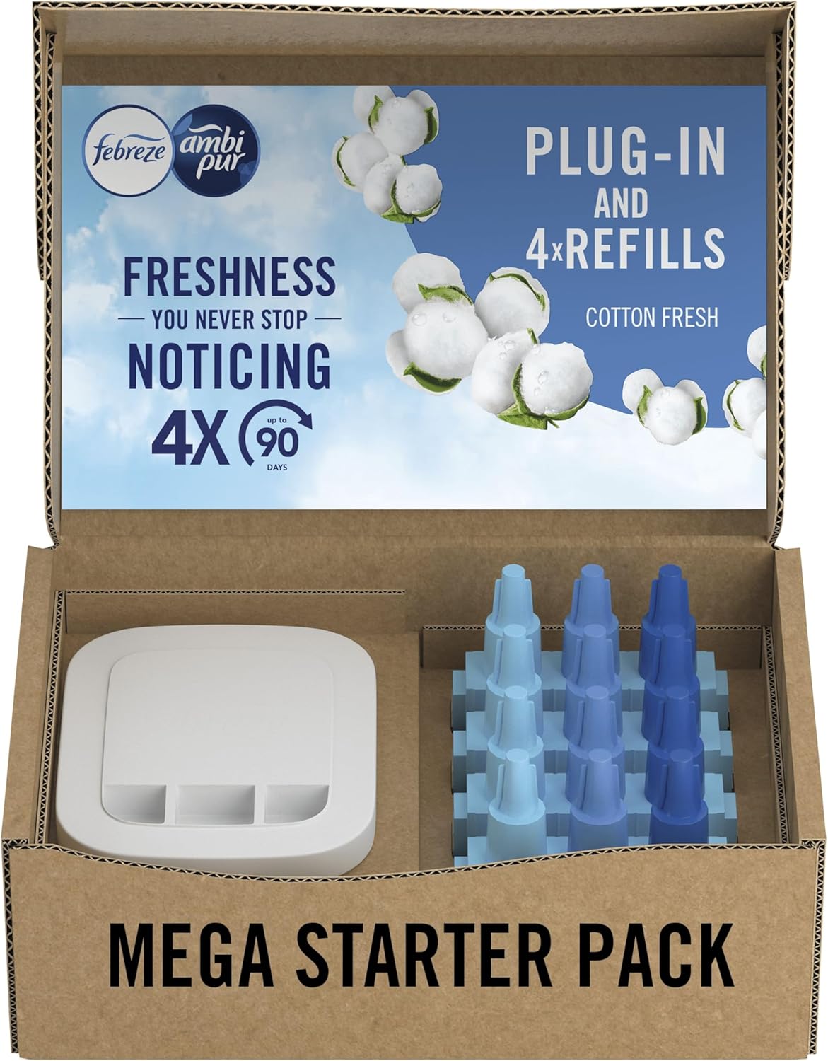 Febreze 3Volution Air Freshener Plug-In Starter Kit + 4 Refills (20ml x 4) – Cotton Fresh