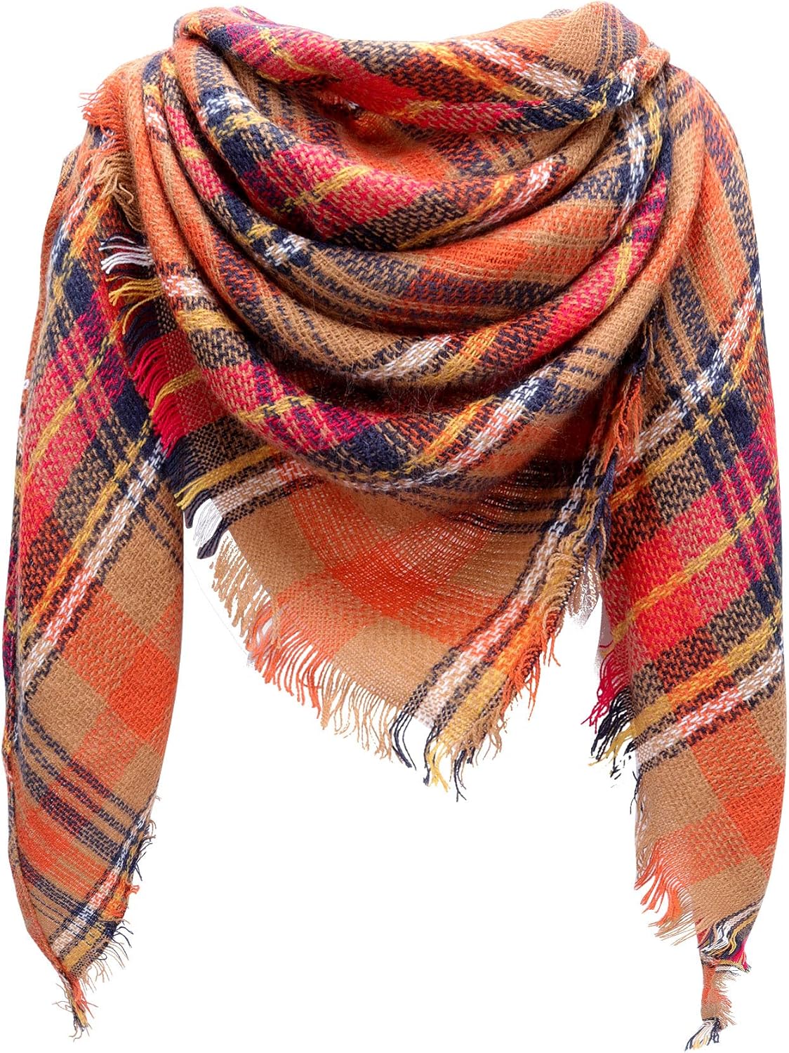 Kakaly Women Tartan Scarf - Winter Plaid Blanket Scarfs Warm Large Triangle Shawl Wrap Cashmere Soft Checked Ladies Scarves Gifts