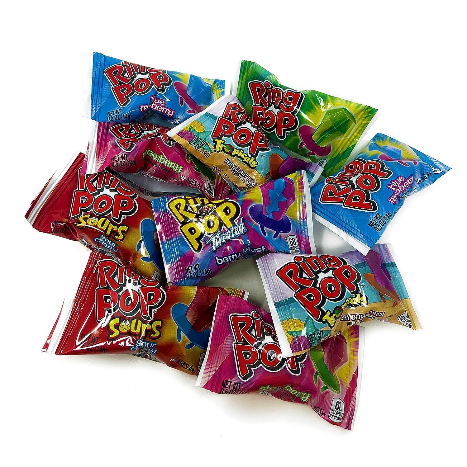 Klub Bulk Finger Pops Variety Pack - 50 Count Individually Wrapped Fruit Flavored Candy Suckers Bulk Lollipop Bundle