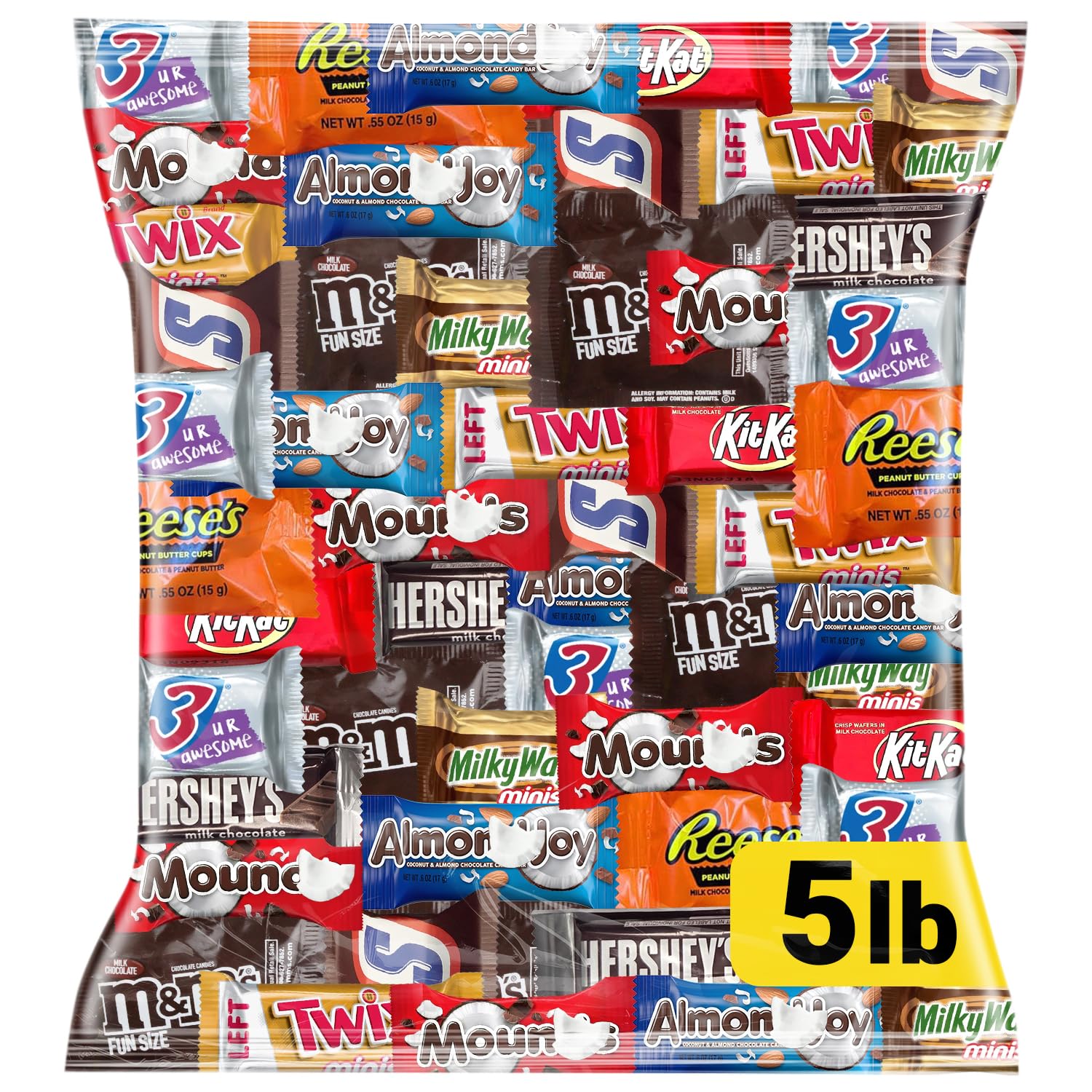 Chocolate Assorted Bulk Candy Variety Pack 5lb - Mini Chocolate Bars, Milk & Dark Chocolate Mix - Individually Wrapped Bulk Candy for Office Snacks, Party Favors and Bags