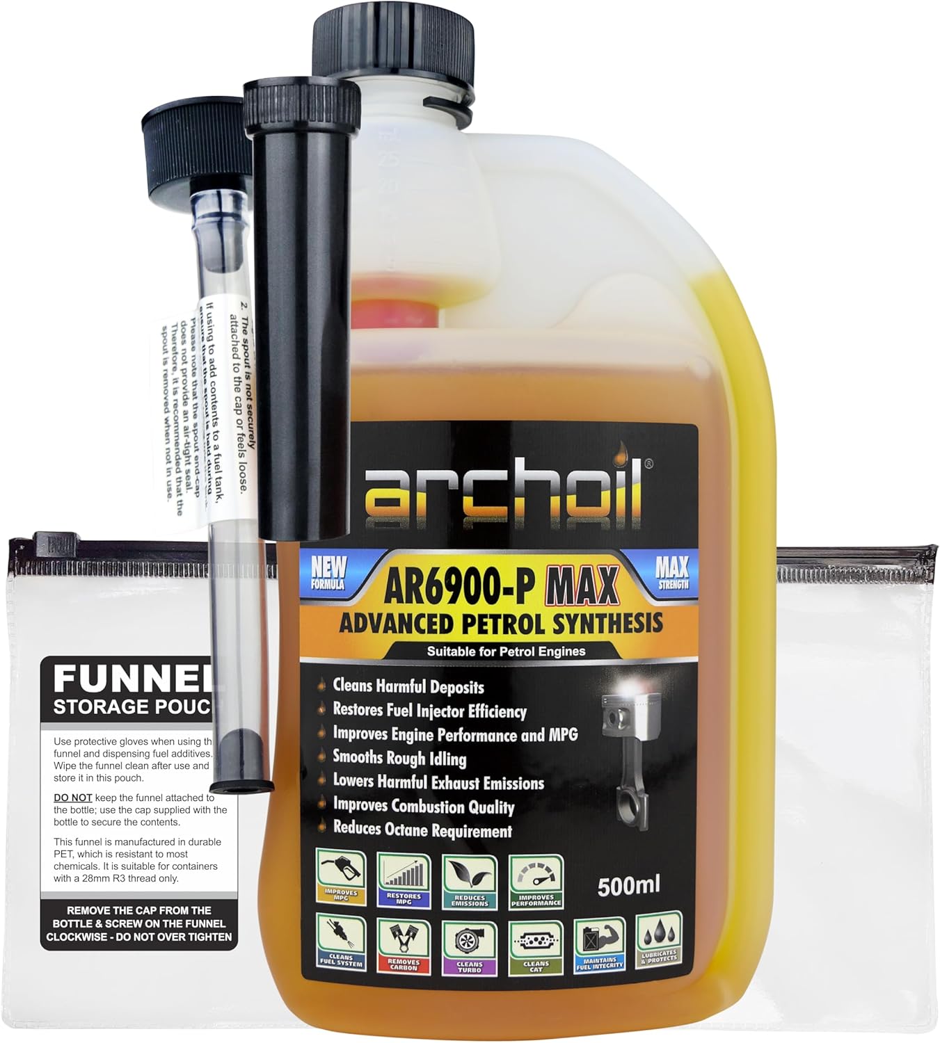Archoil AR6900-P Max Advanced PETROL Fuel Additive Concentrate, Treats 500L of Fuel, Petrol Injector Cleaner, GPF Turbo EGR Valve Cleaner, Super Unleaded Convertor (500ml)
