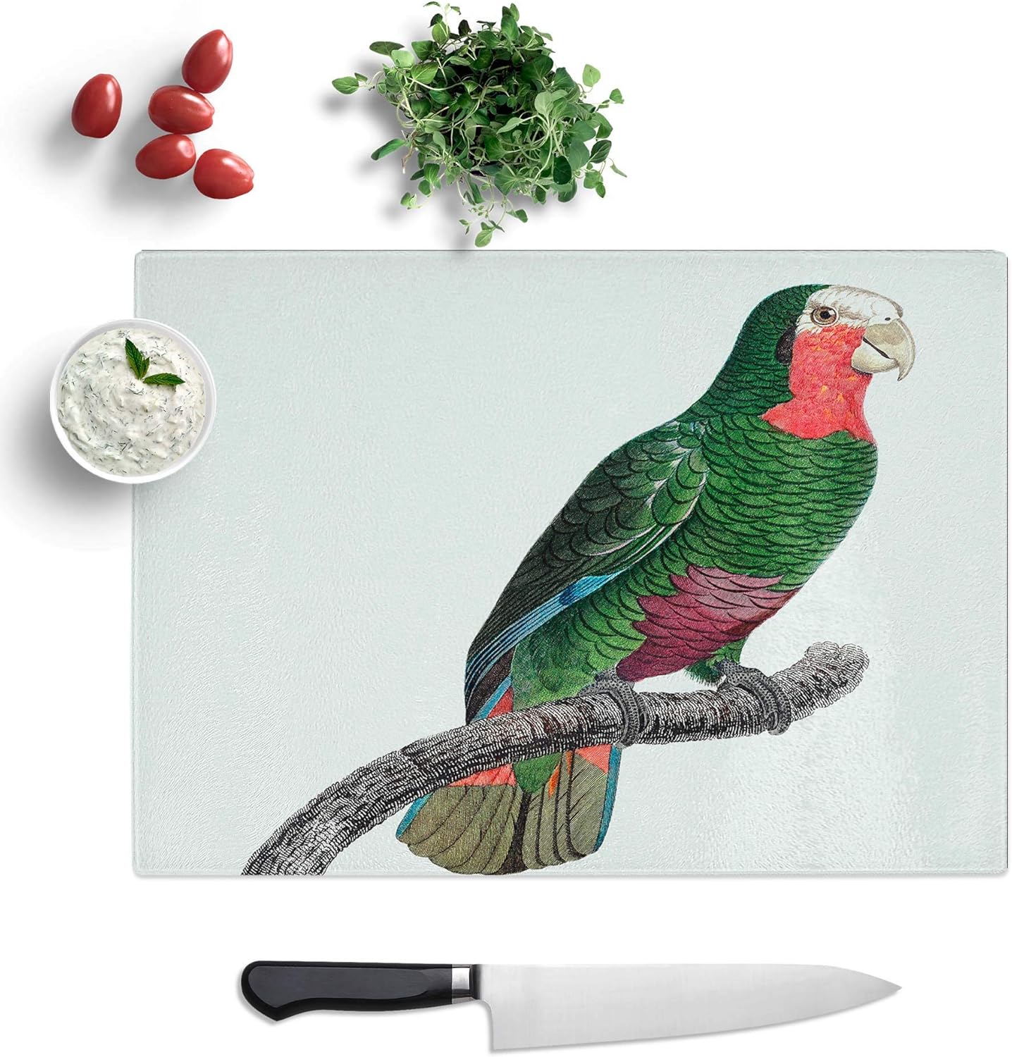 Glass Chopping Board - A Cuban Amazon Parrot by F. Levaillant - Textured Worktop Saver Cutting Board - Heat Resistant, Shatterproof and Hygenic - 39 x 28.5 cm