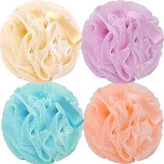 Bath Loofah Sponge Body Scrubber Shower Sponge Exfoliating Mesh Pouf Shower Ball Bath Sponges for Women and Men Bathing Accessories (4Pack 50G Colorful)