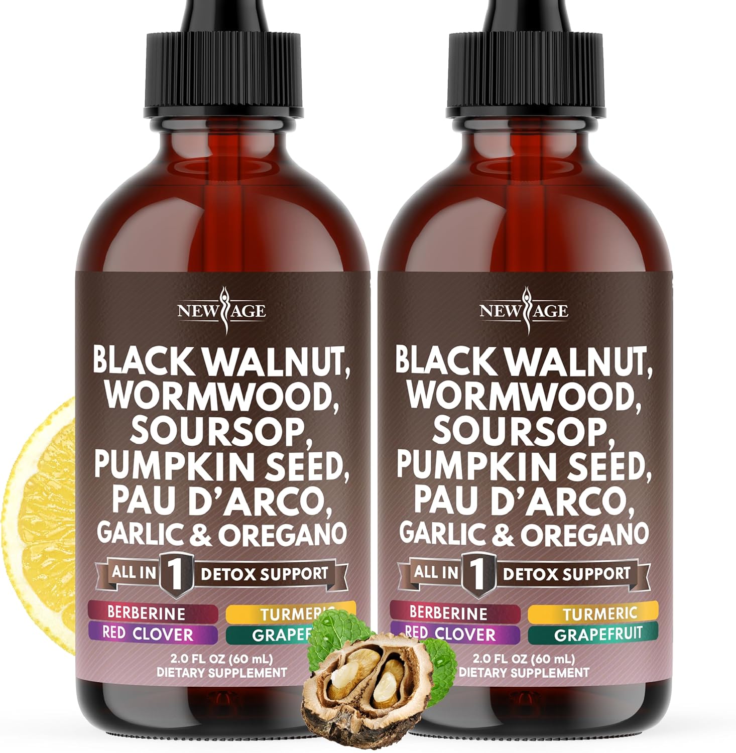 Black Walnut Wormwood Cleanse Drops - Liquid Soursop, Garlic, Pumpkin Seed, PAU D'Arco, Oil of Oregano, Turmeric, Berberine, Neem Extract, Hull Bark, Tincture - - 4oz