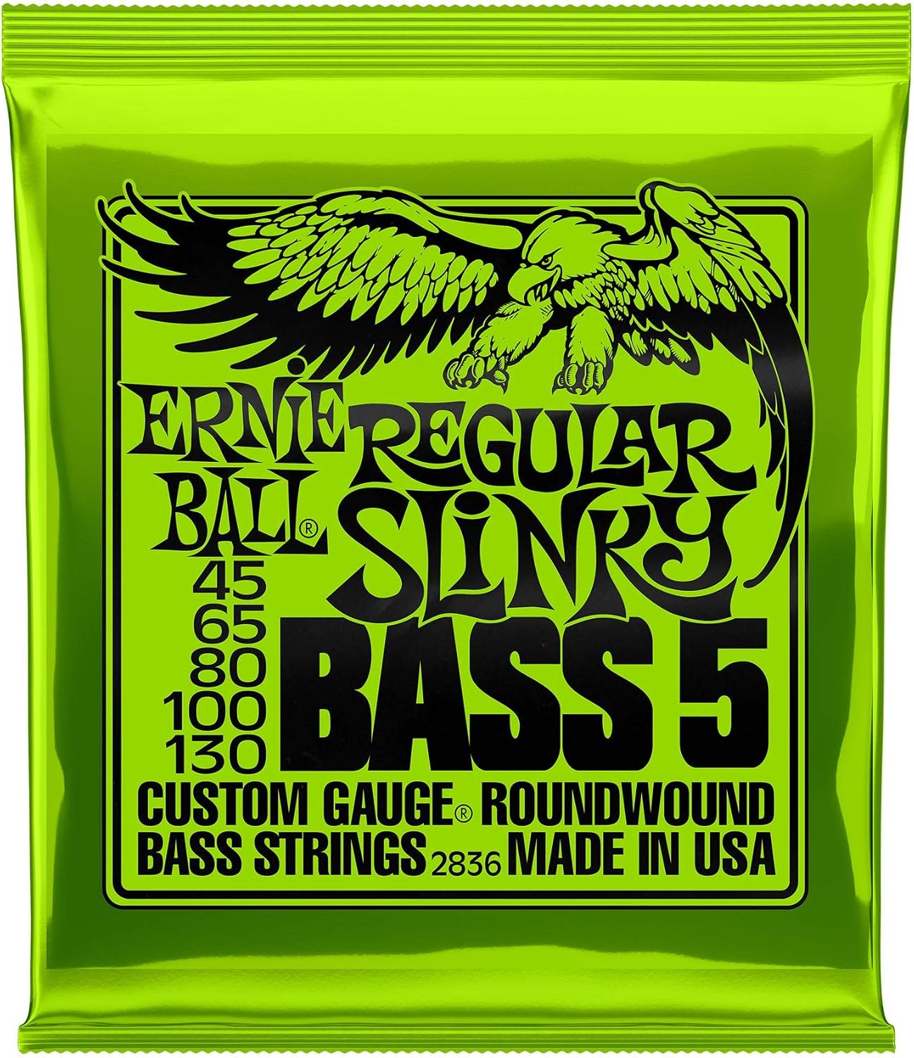 Ernie Ball 5-String Regular Slinky Nickel Wound Bass Guitar Strings, 45-130 Gauge (P02836)
