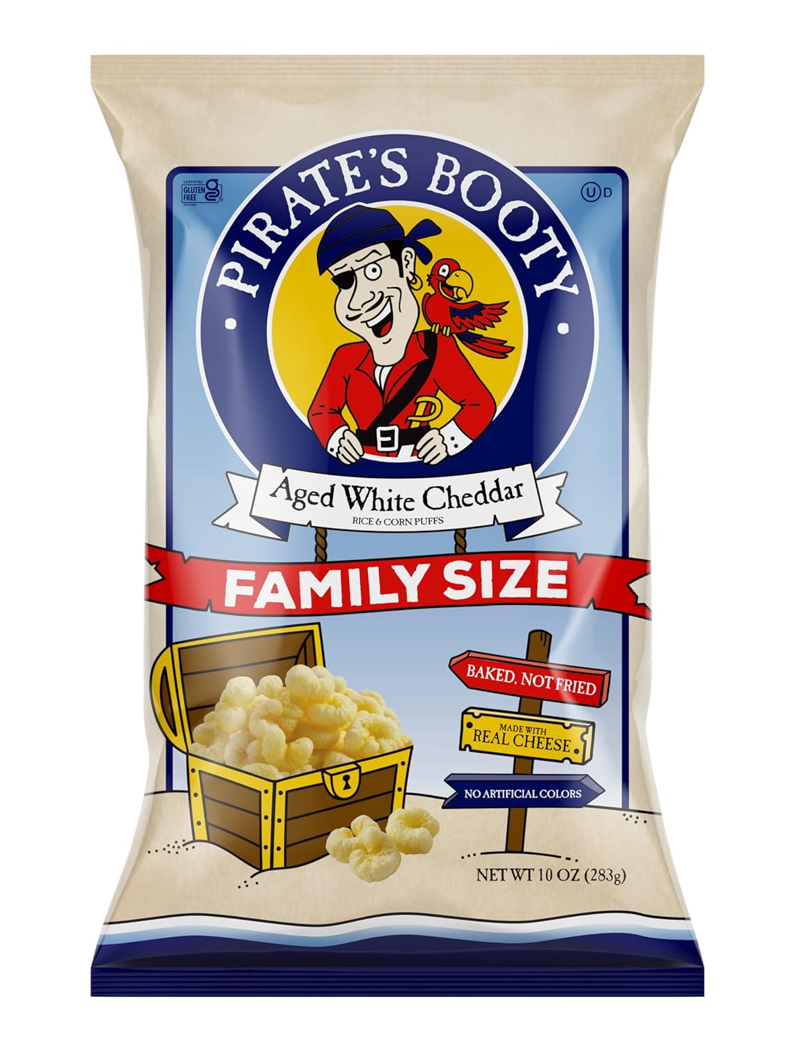 Pirate's Booty Aged White Cheddar Cheese Puffs, Gluten-Free, Kids Snacks, 10oz