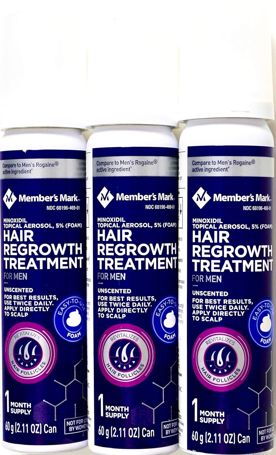 Member's Mark Minoxidil Topical Aerosol 5% Unscented FOAM Hair Regrowth Treatment for Men Rogaine (3 Month Supply)