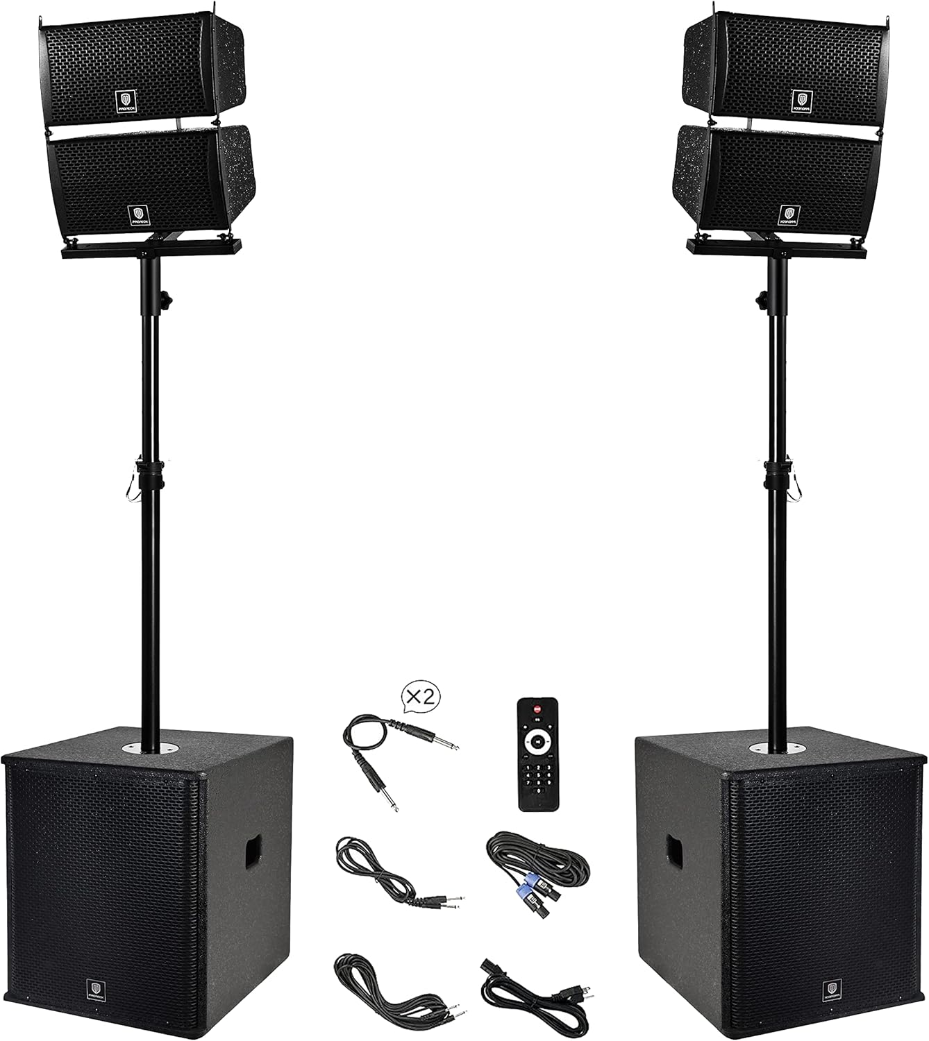 PRORECK Club 6000 15-inch 6000W P.M.P.O Stereo PA Speaker System Combo Set 4 Line Array Speakers, 2 15-inch Subwoofers with Bluetooth/USB Read/SD Card/Remote Control, for Party DJ Wedding Meeting