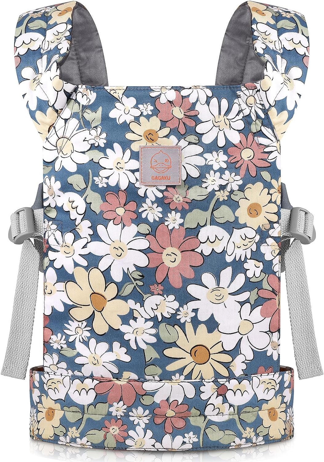 GAGAKU Baby Doll Carrier Kids Toy Baby Carrier Dolls Toy Baby Doll Sling Reborn Baby Doll Carrier with Adjustable Straps for Stuffed Animal Doll Accessories - Gray - Smiling Daisies