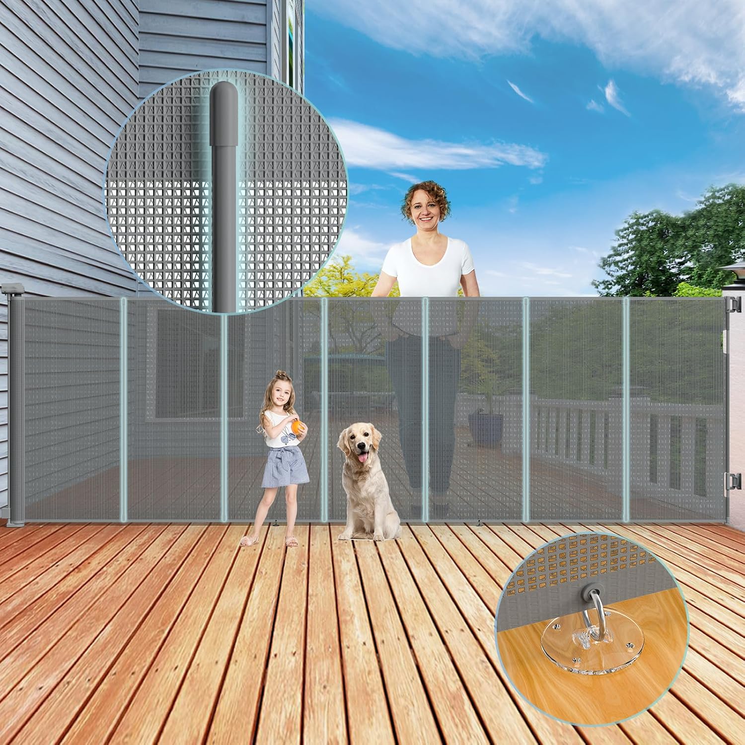 Extra Tall Retractable Baby Gate for Baby, 300 * 105 cm Retractable Stair Gate Long Dog Gate Extra Wide, Stair Gates for Dogs, Safety Gate Reinforced Mesh Pet Gate for Doorways/Indoor/Outdoor