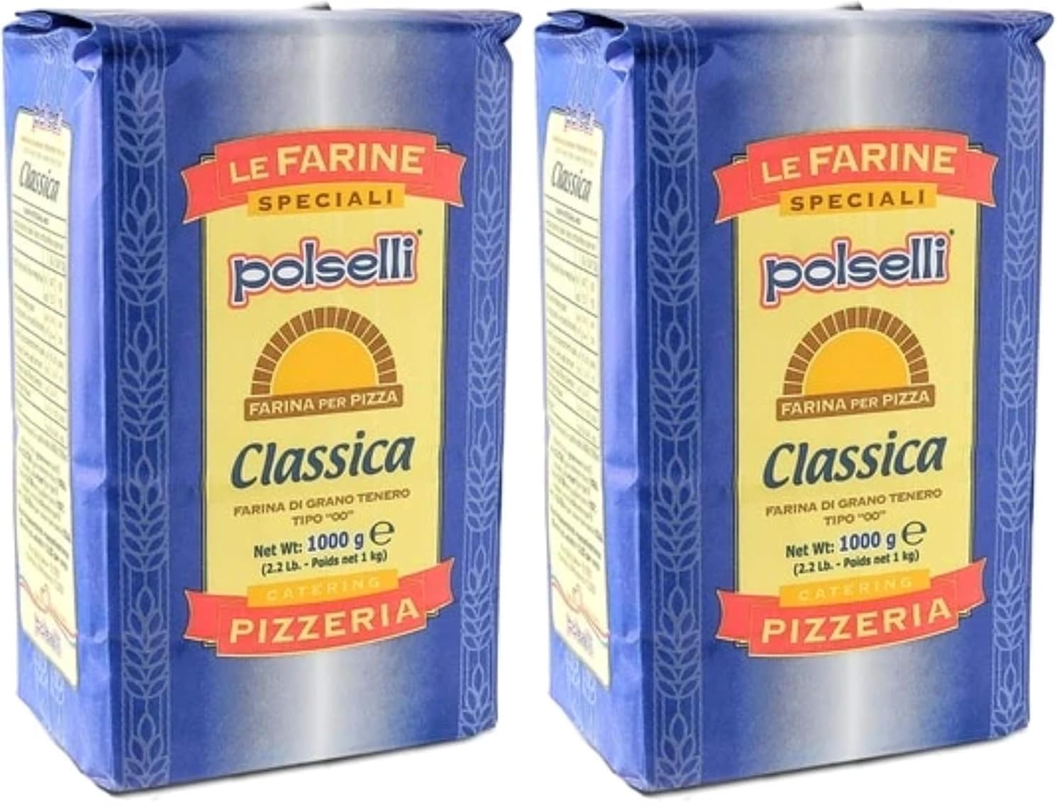 POLSELLI Classica, Type 00 Double Zero Flour, All Natural for Pizza, Bread, Pasta, and Baking, 1 kg (2.2 lbs) (Pack of 2)