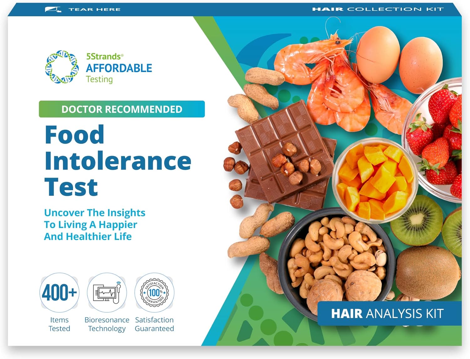 5Strands Food Intolerance Test, 400 Items Tested, Food Sensitivity at Home Test Kit, Accurate Hair Analysis, Holistic Health Results in 5-7 Days