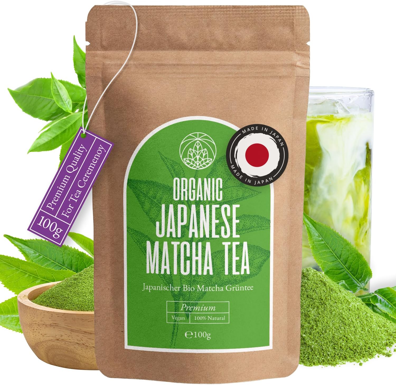 Organic Matcha Powder Monte Nativo (100g) - Matcha Tea Powder - Japanese Macha Without Additives - Healthy alternative to coffee