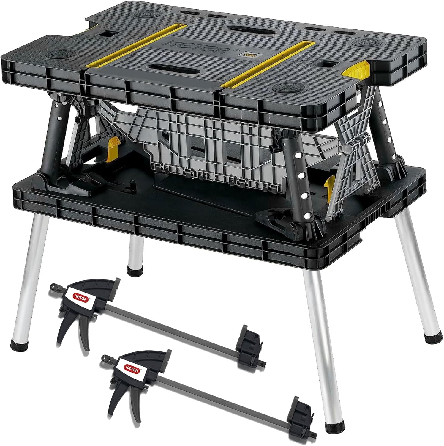 Keter Folding Work Table, Portable Workbench w/ 12" Clamps for Garage/Wood Shop