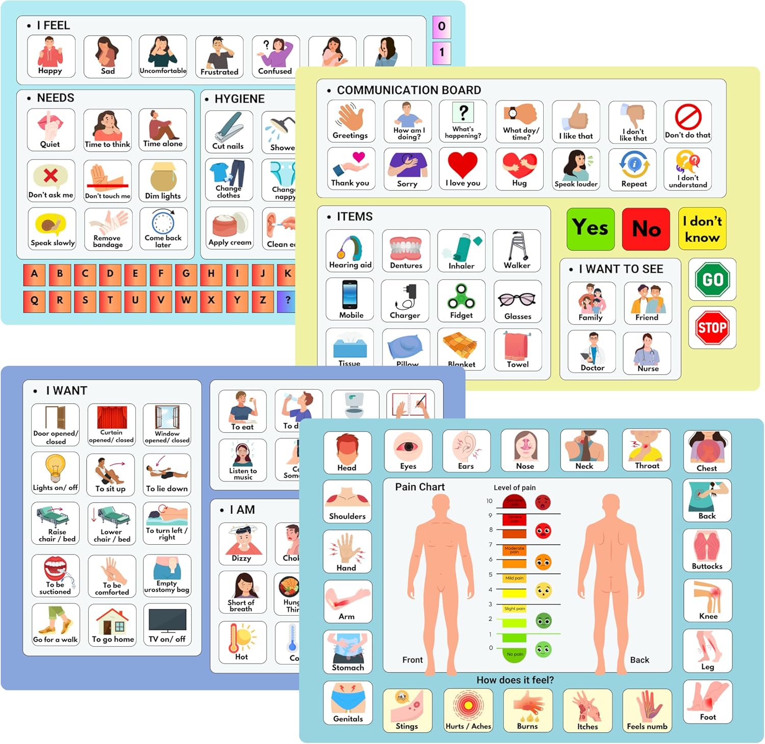 Communication Board for Non verbal Adults, Picture Symbol Communication Cards for Aphasia, Stroke Patients, Hospital and Care Home use