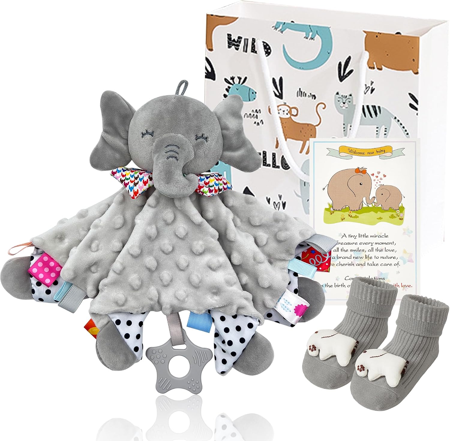 Baby Gift Set with Elephant Comforter and Socks, 3PCS