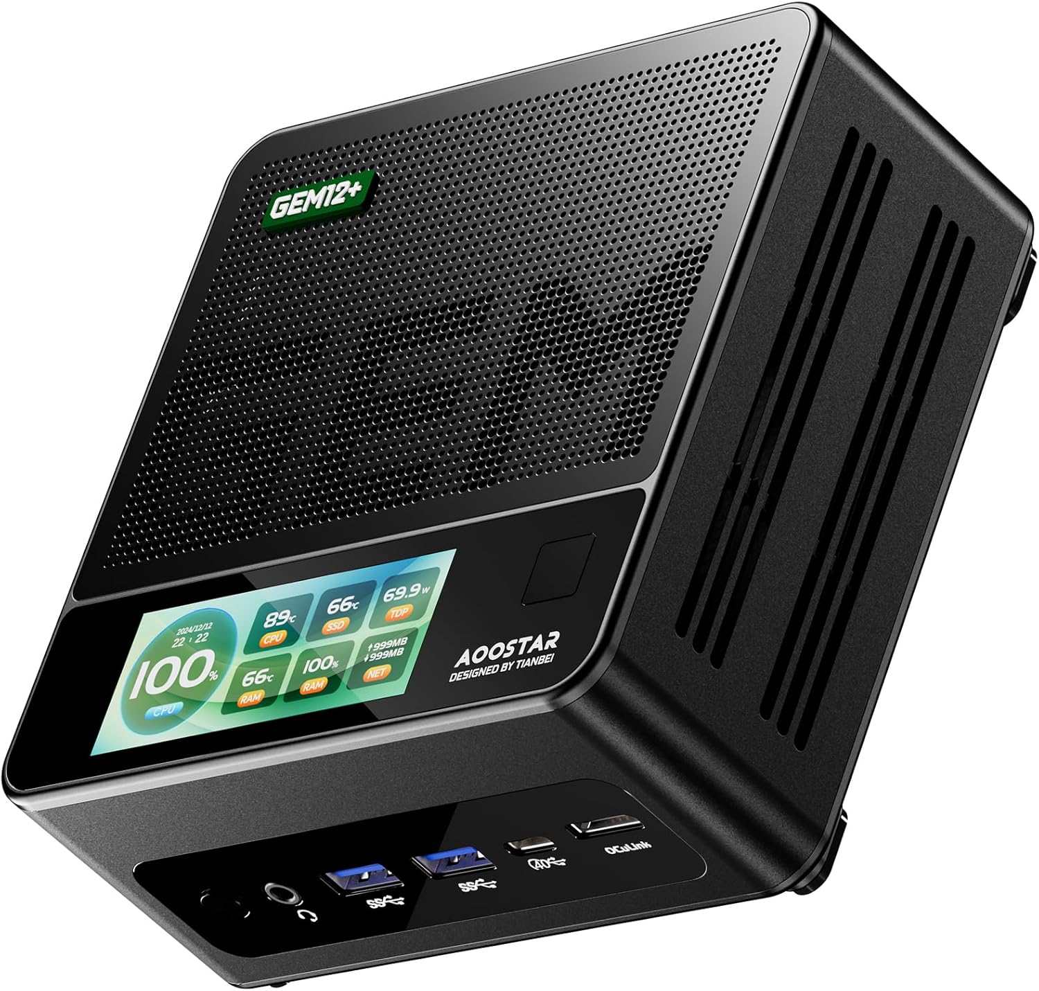 GEM12 + PRO AMD R7 PRO 8845HS Mini PC, 16GB DDR5 5600Mhz RAM 512GB SSD Mini Gaming PC with OCULINK/ 2*USB4/HD2.1/1 xDP 1.4, 2X 2.5G LAN,2*M.2 Slots，DIY Display+Fingerprint Recognition