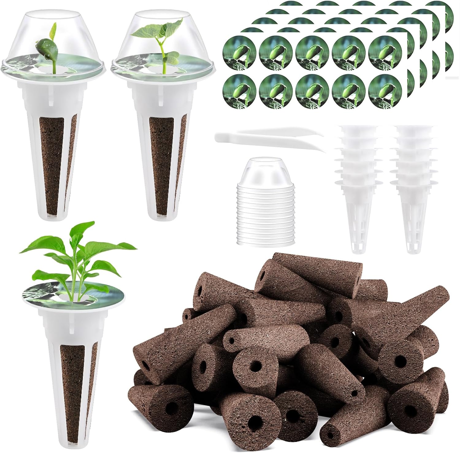 66pcs Hydroponic Seed Pod Kit - Compatible with Aerogarden and All Brands - Grow Anything Indoor Garden System - Includes 15 Grow Sponges, 15 Baskets, 20 Labels and Tweezer for Easy Planting
