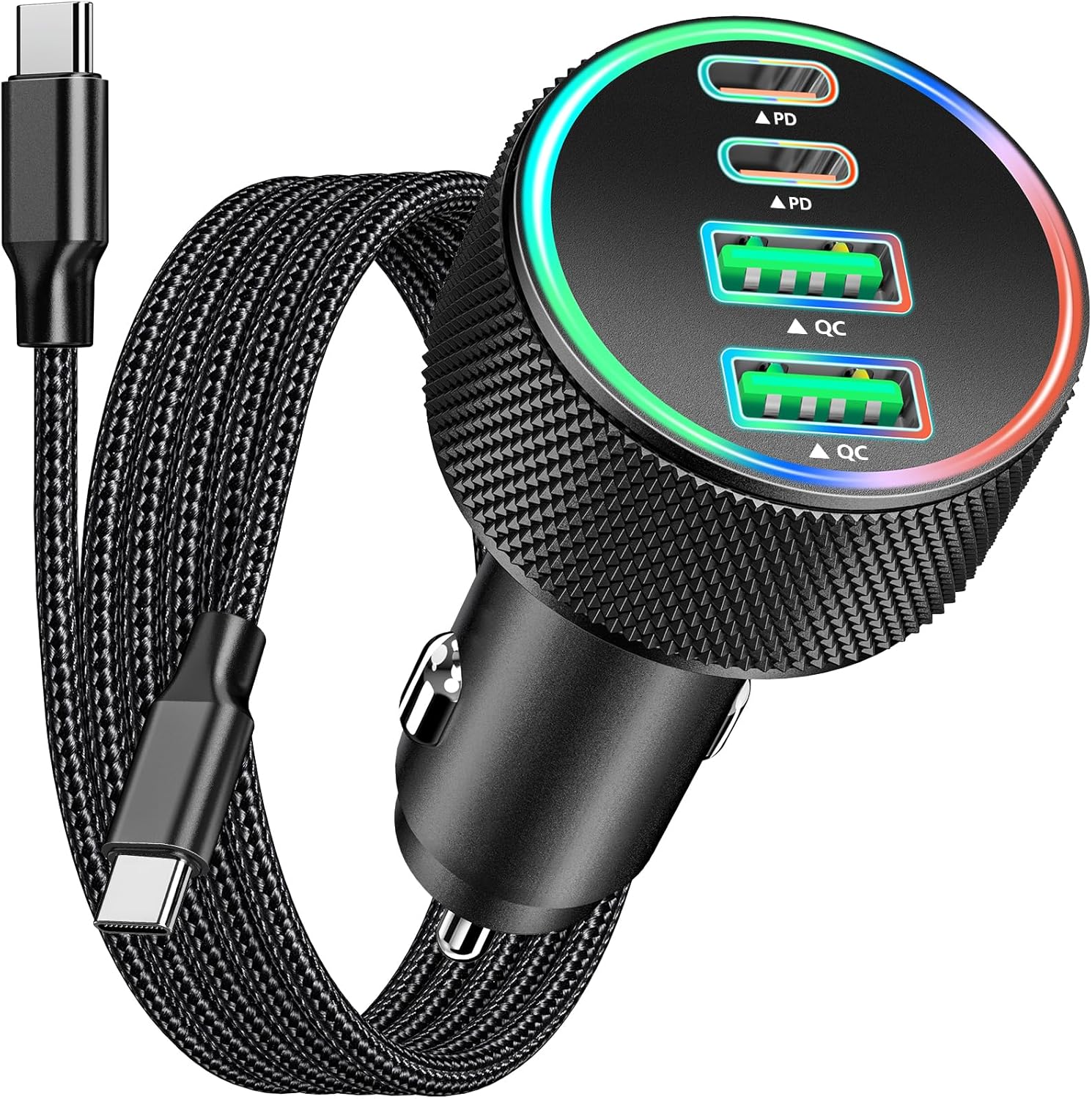 [Apple MFi Certified] iPhone 16 Car Charger, Rombica 4-Port 90W USB-C&USB-A Car Power Cigarette Lighter PD/QC Fast Car Charger with Type-C Braided Cord for iPhone 16/16 Pro/15 Pro/Galaxy S25/S24/Pixel