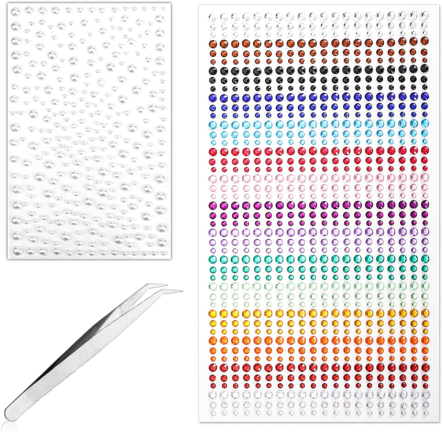 1225pcs Face Jewels for Women, Face Glitter Gem Stick On with Pure White Pearl Sticker Self-Adhesive Rhinestones Gemstone Face Patch for Hair Eye Make Up Nail Body Festivals Accessories