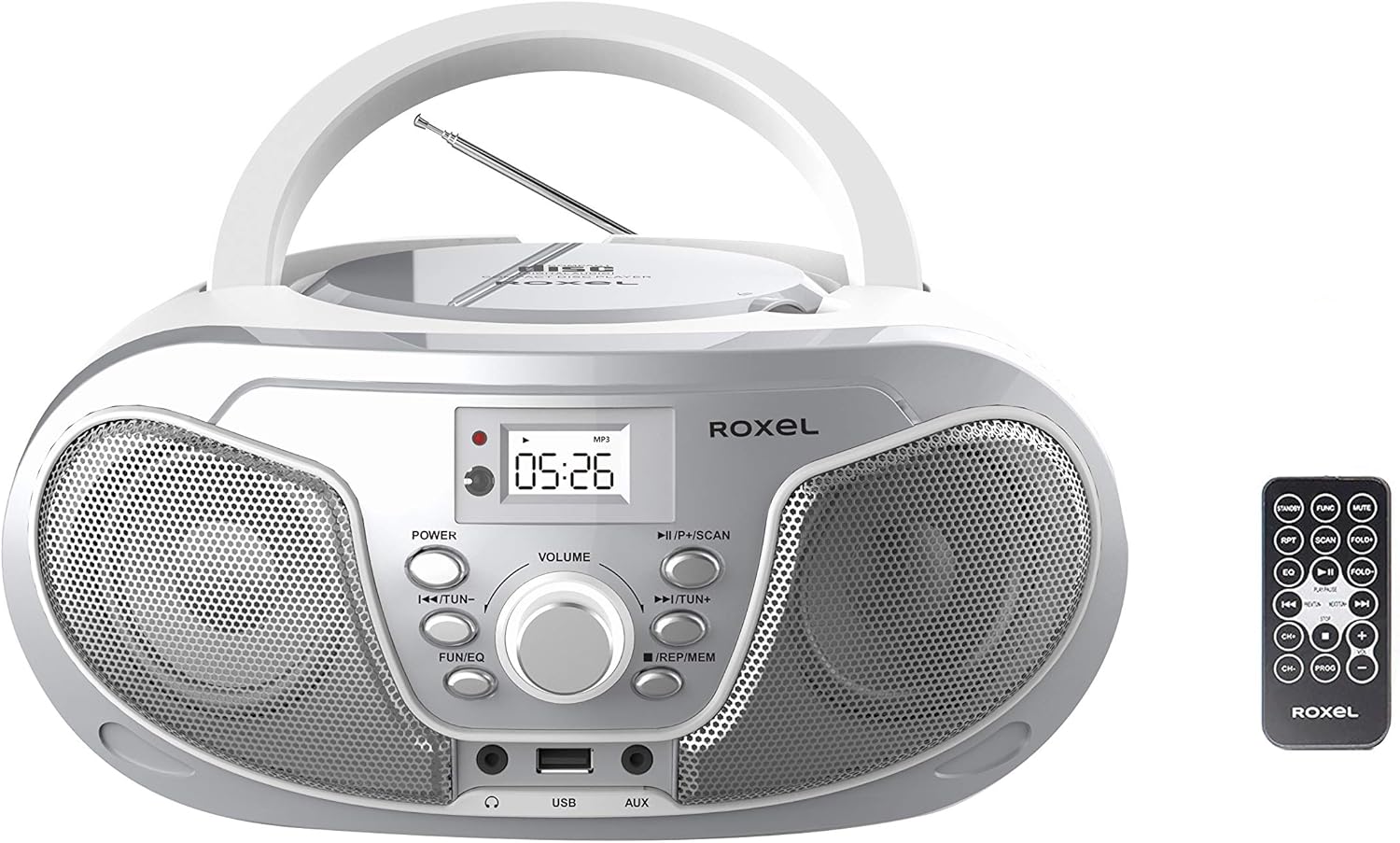 Roxel RCD-S70BT Portable Boombox CD Player with Remote Control, FM Radio, USB MP3 Playback, 3.5mm AUX Input, Headphone Jack, LED Display Wireless Music Streaming(Silver)