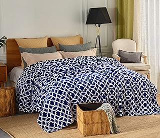 JML Plush Blanket, 300GSM Super Soft Warm Printed Flannel Fleece Blanket for Couch and Sofa (Crown Navy, Queen)