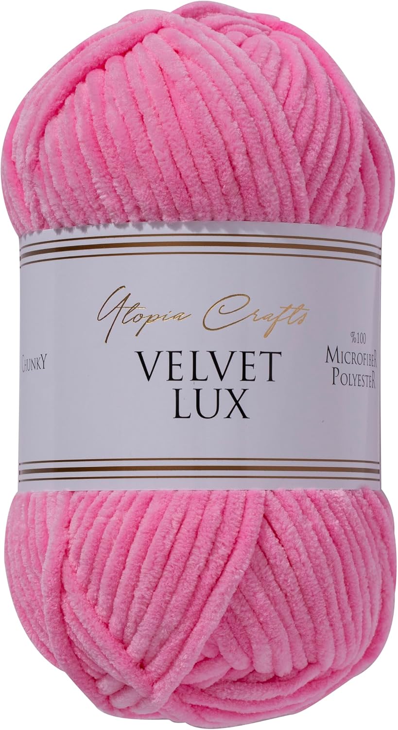 Utopia Crafts Velvet Lux Chenille Yarn 100g (Tulip Pink)