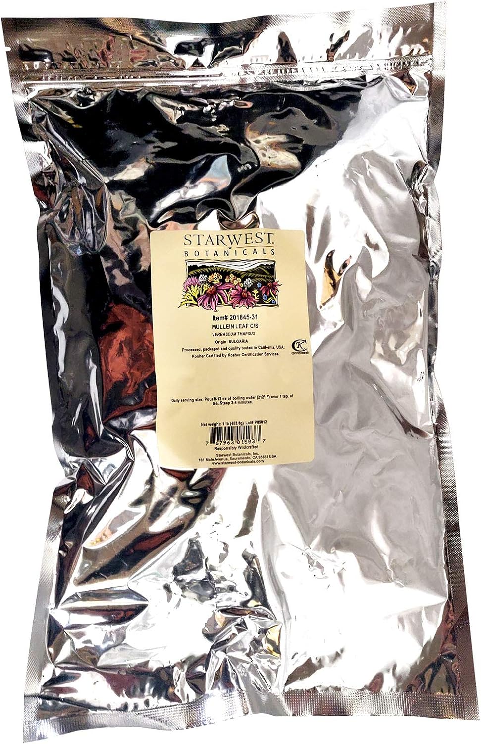 Starwest Botanicals Mullein Leaf Cut and Sifted Wildcrafted, 1 Pound