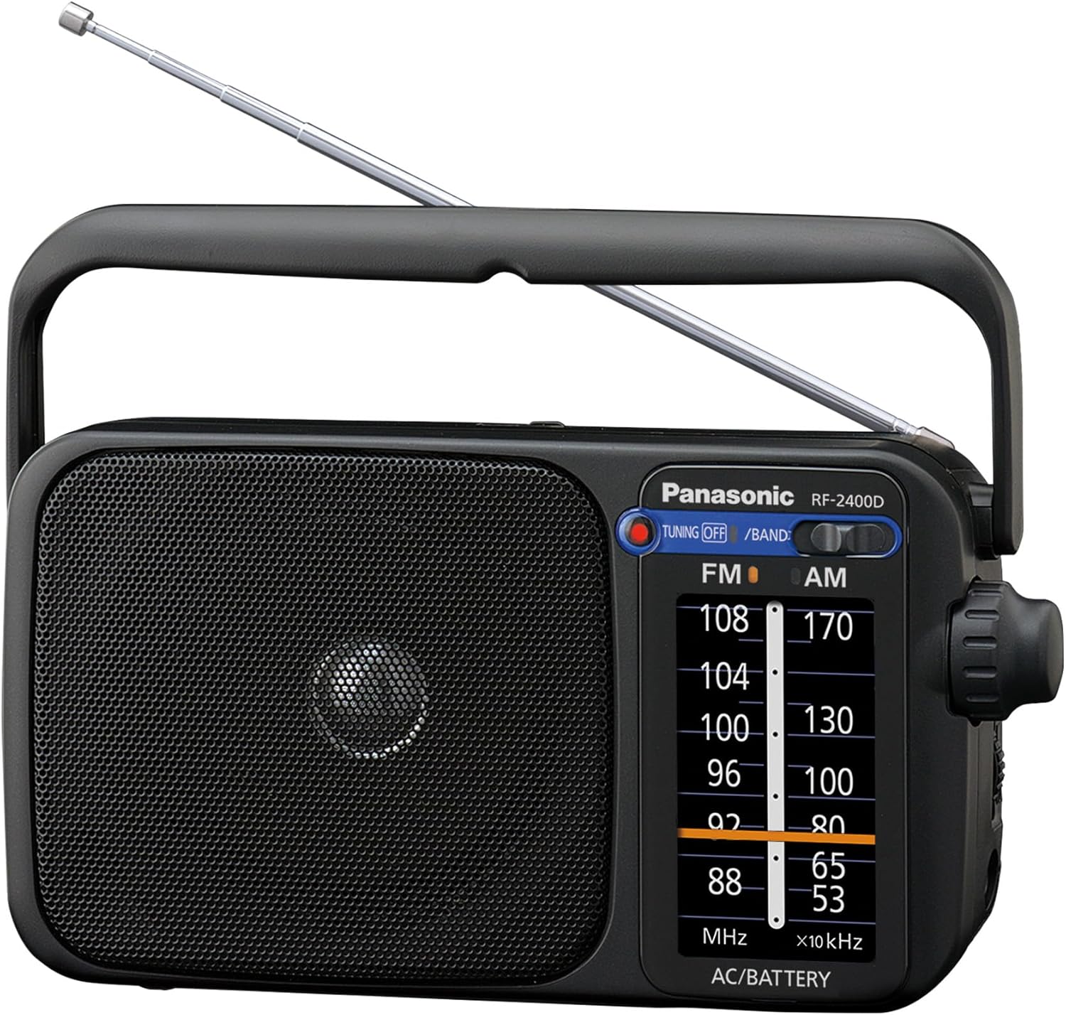 Panasonic Portable AM/FM Radio, Battery Operated Analog Radio, AC Powered, Black (RF-2400-K)