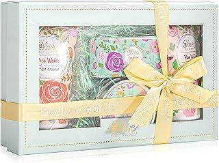 4PC Rose Water Lotion Gift Set: Hand & Foot Cream, Soap, Scented Candle - Body Care for All Skin Types Skin Care Gift Set for Women
