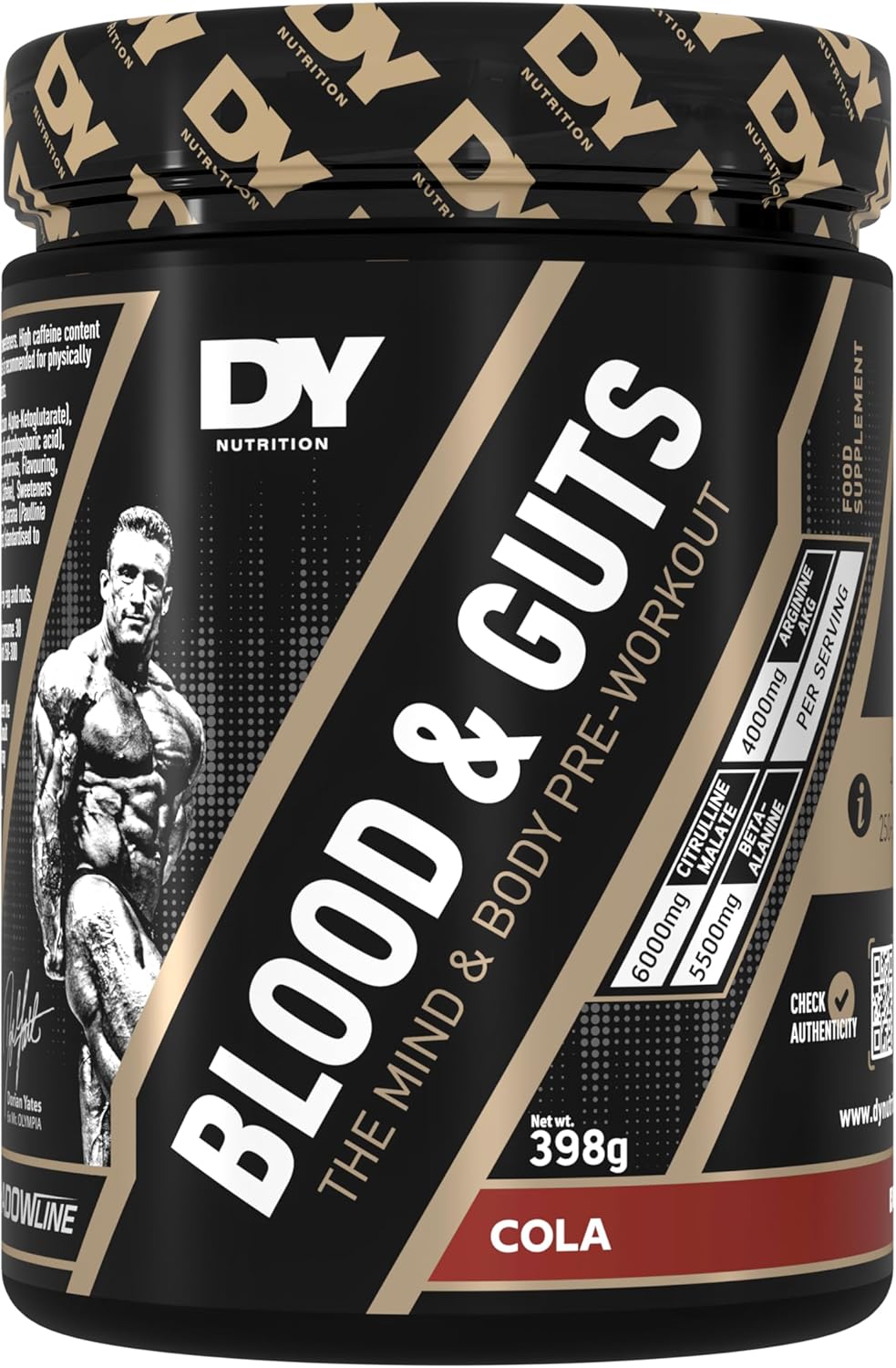 DY Nutrition - Blood and Guts Pre Workout Powder, 398g (Cola) - High Strength Preworkout with 350mg Caffeine, Citrulline Malate, Beta Alanine, Arginine AKG, L-Tyrosine, Vitamin B3 for Men & Women
