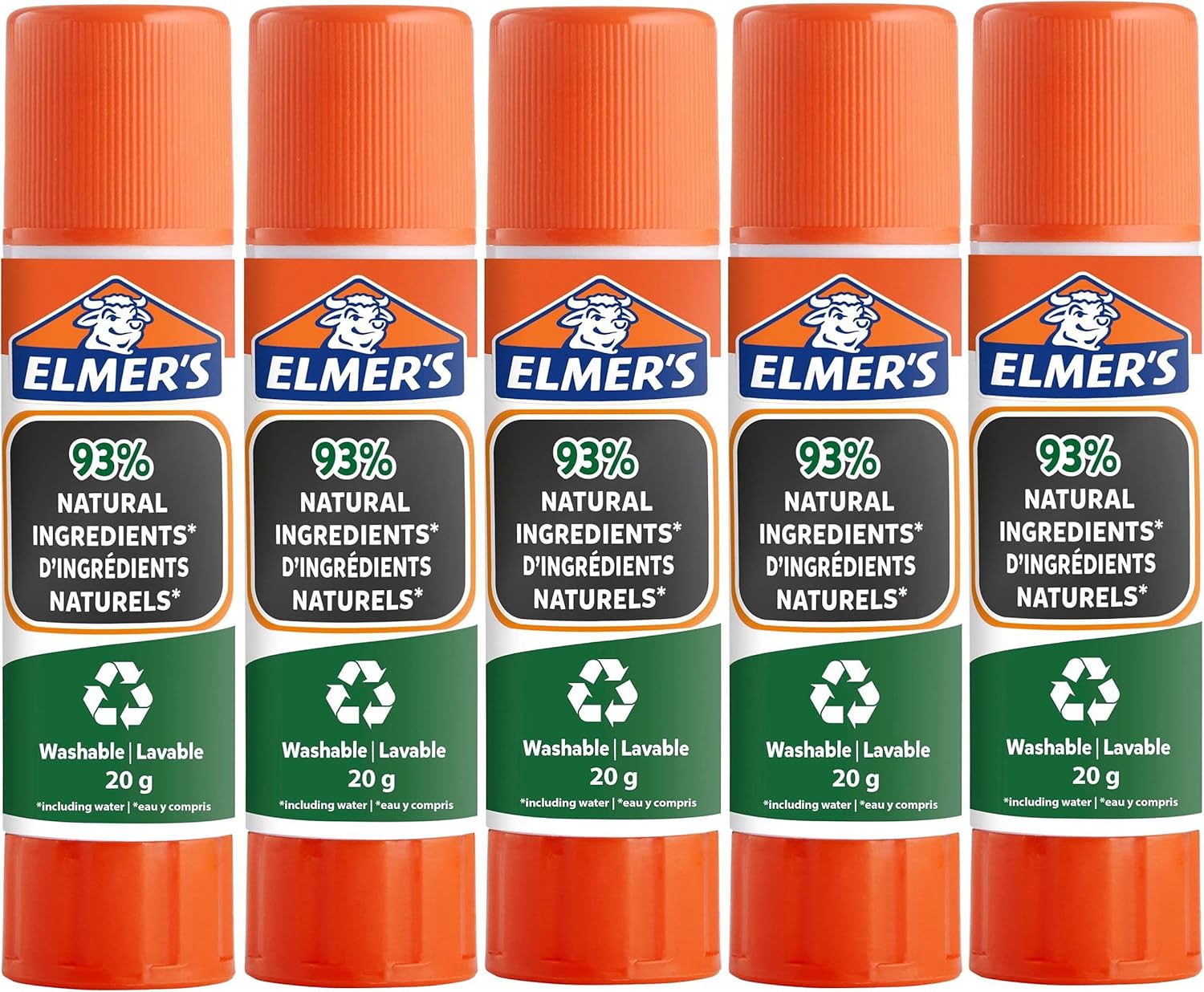 Elmer's Pure Glue Sticks | 93% Natural Ingredients | Great for Schools & Crafting | Washable & Child-Friendly | 20g | 5 Count