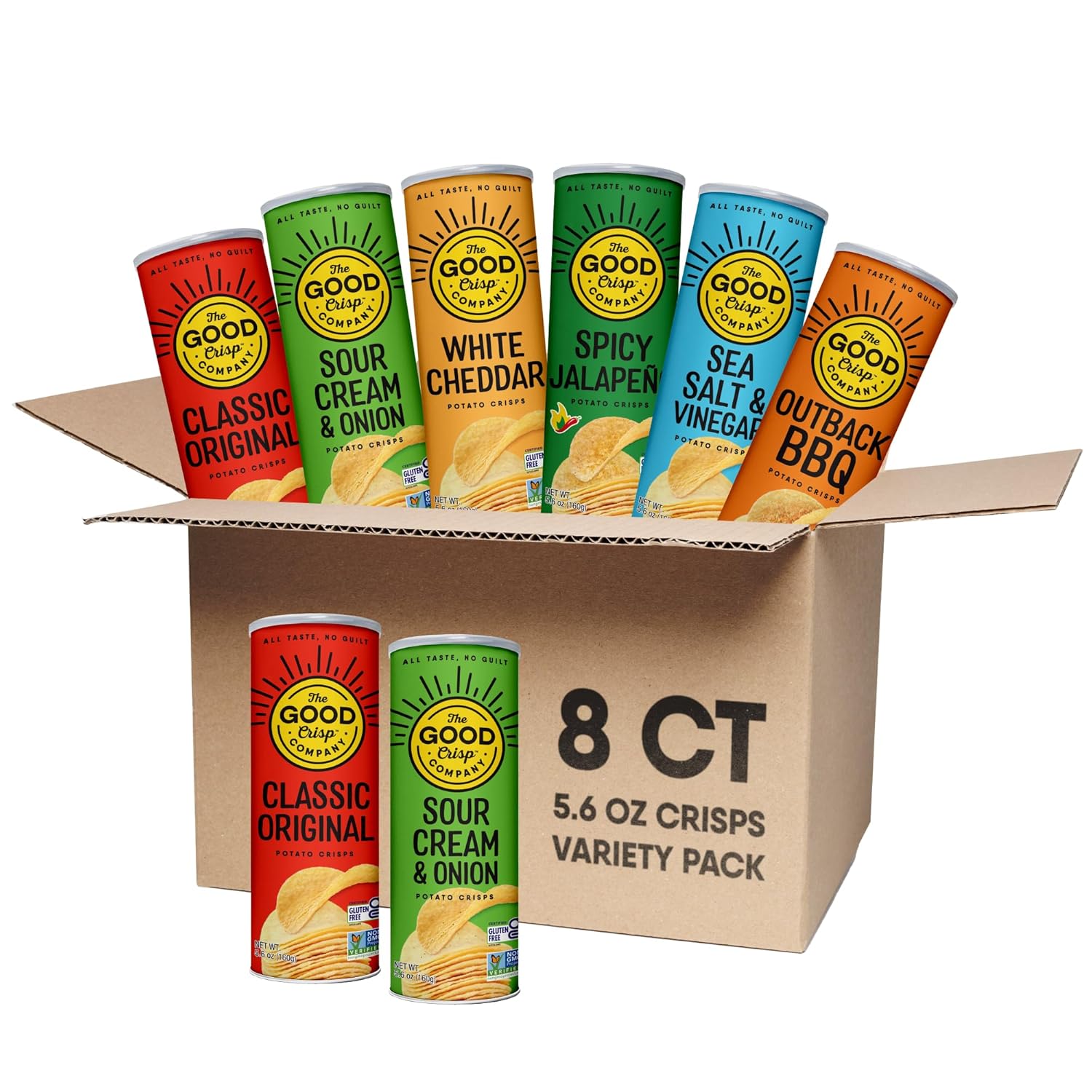 The Good Crisp Company, Potato Chips, 5.6 Ounce Canisters, Pack of 8 (Variety Pack)