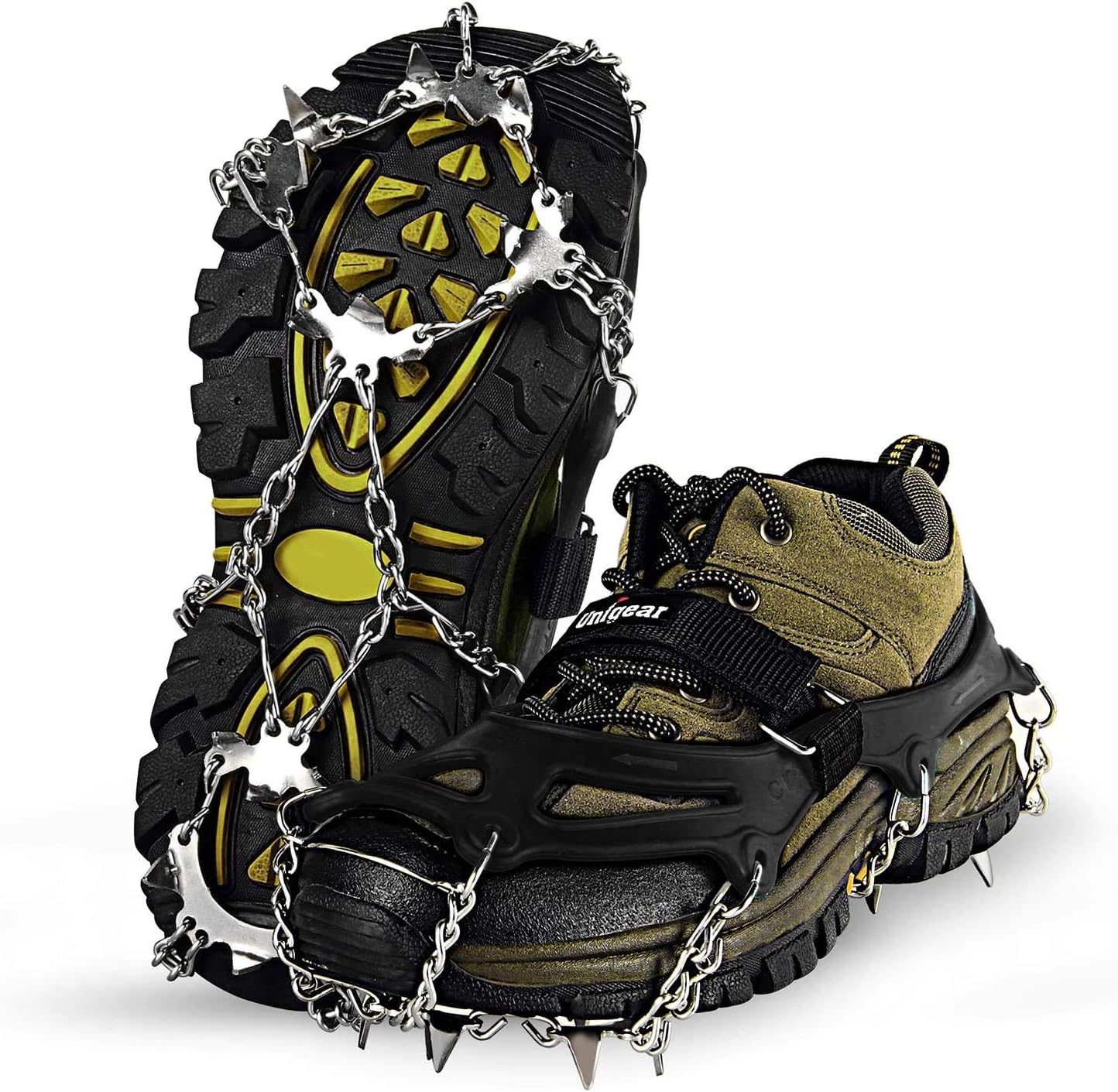Unigear Crampons for Hiking Boots, Ice Snow Grips Snow Spikes Ice Cleats Traction With Anti Slip 18 Shoes Spikes for Walking,Jogging, Climbing and Hiking
