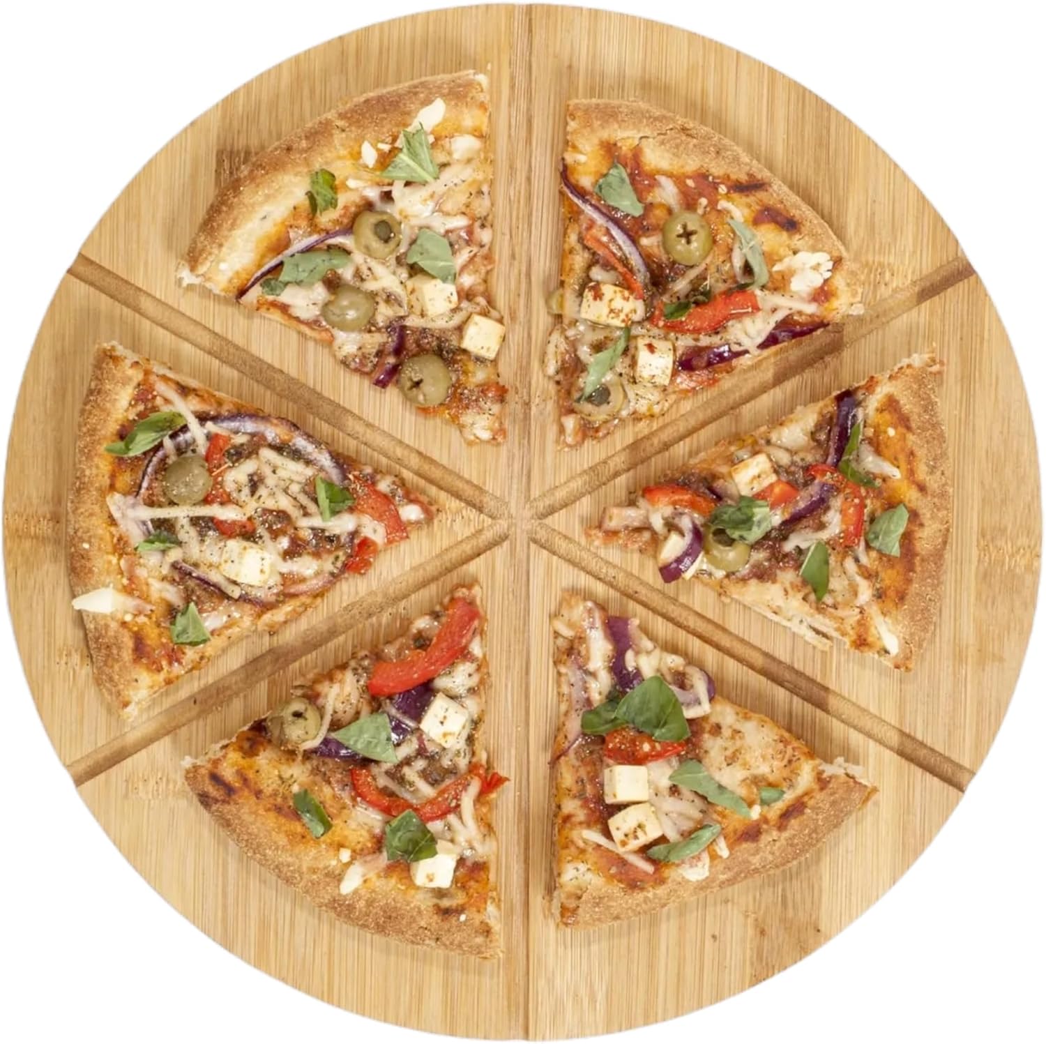 MAGNA RETAIL Bamboo Pizza Cutting Board | 33cm Serving Pizza Tray with 6 Groove Guides | Serving Platter | Round Board