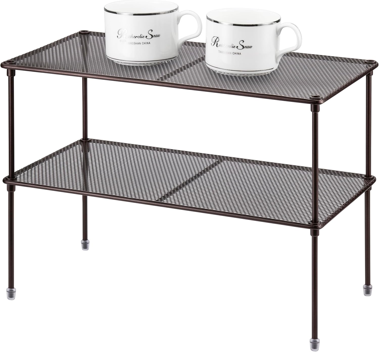 Lonian 2-Pack Kitchen Cupboard Shelf Organizer for Cabinet, Expandable & Stackable Counter Cupboard Organiser, Storage Rack for Bathroom, Kitchen, Laundry Room (Brown), LN-HK-0122