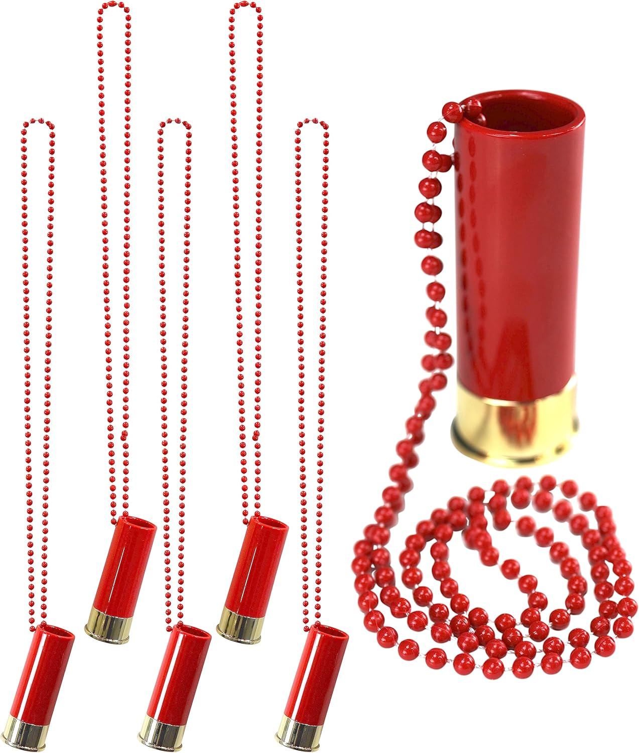 Iconikal 6-Pack Shotgun Shell Shot Glass Cups Set, 1.4oz., Red, (Lanyard Neclace Glass) Gun Lover's Father's Day Dad's Men Women