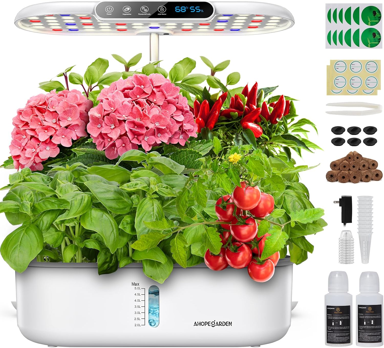 Ahopegarden Hydroponics Growing System : Temp & Humidity LCD 12 Pods White