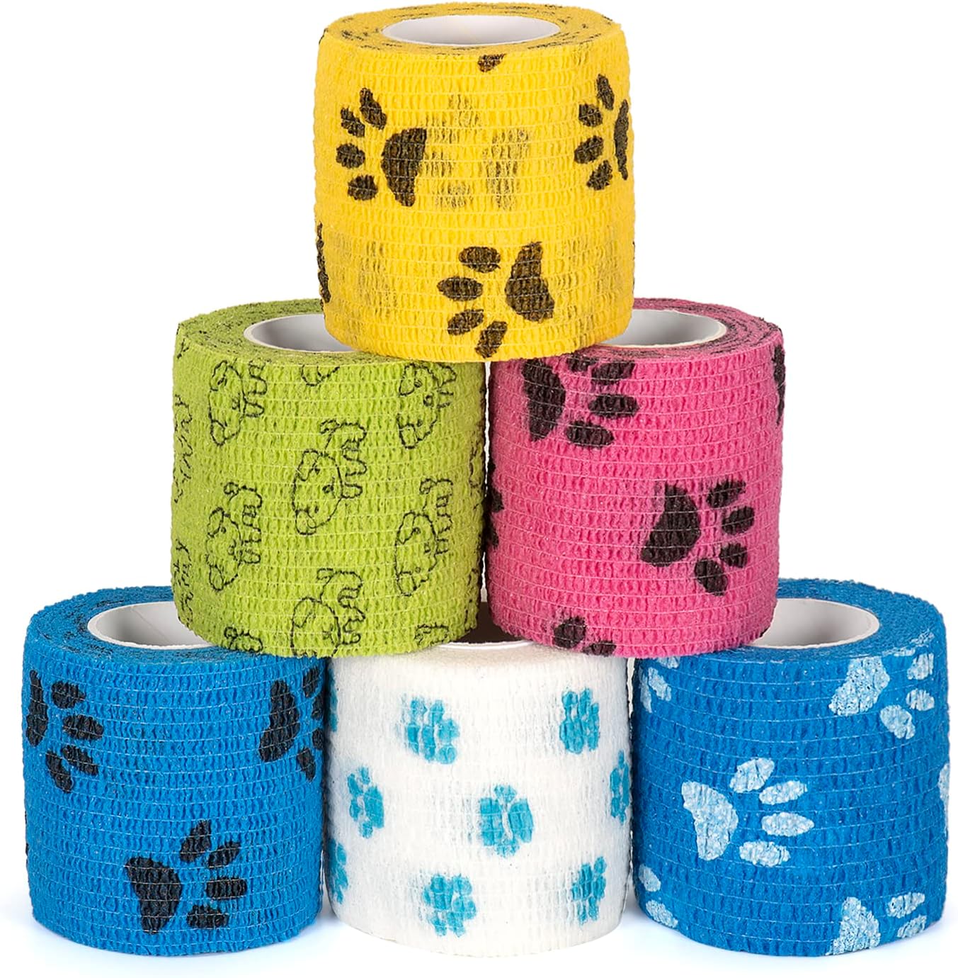 SEADESKY 6 Roll Pet Vet Wrap Self Adhesive Bandage 2 Inch Self Adherent Cohesive Bandages for Pets First Aid Elastic Bandage for Sports Stretch Tape for Wrist Ankle