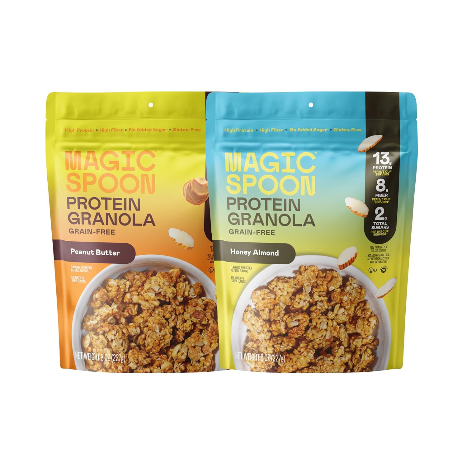 Magic Spoon Protein Granola - High Protein Granola, Keto Friendly, Low Sugar, Grain Free, Healthy Breakfast or Quick Snack (1 bags each: Honey Almond, Peanut Butter)