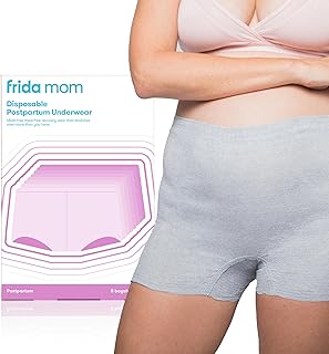 Frida Mom Women's Postpartum Underwear, Disposable Boyshort Underwear, Seamless with Stretchy Support, Postpartum Essentials, Size Regular (Waist 28"-42" Stretched), 8 Count, Grey