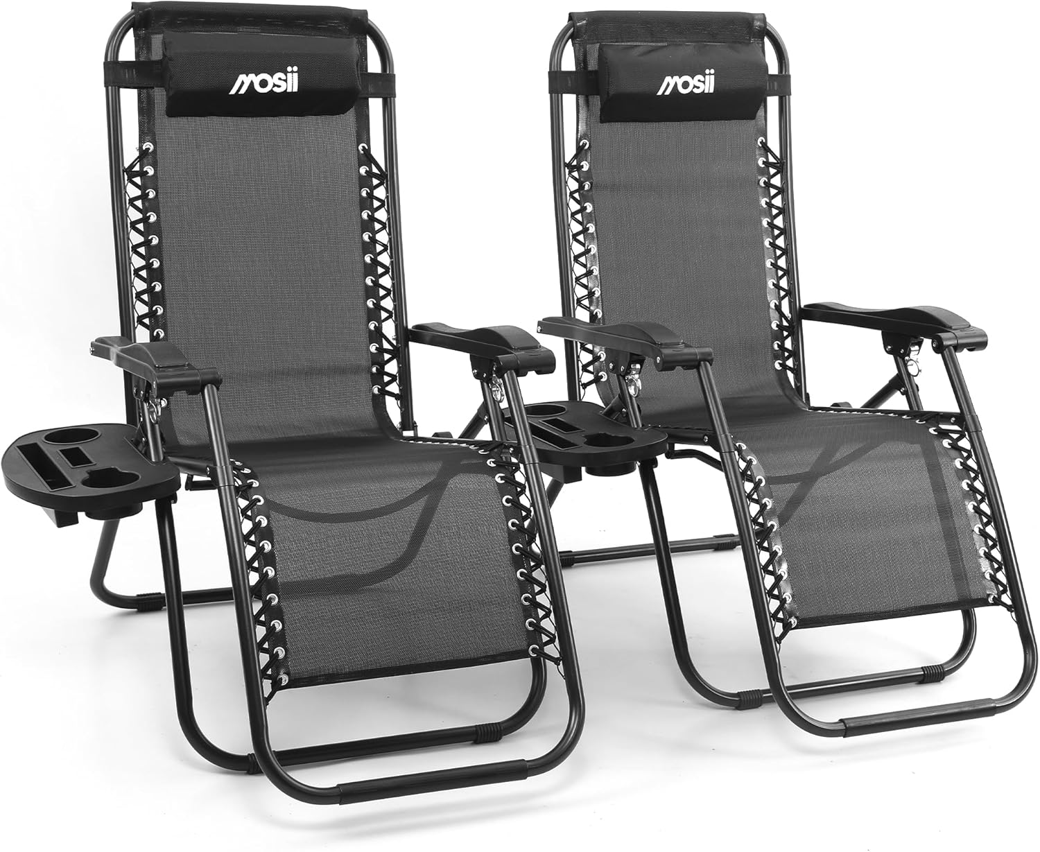 Mosii Sun Loungers For Garden Chairs Set of 2, Heavy Duty Zero Gravity Chairs With Cup Holders & Headrest Pillow, Folding Garden Recliner Chairs Sunloungers For Deck Chair, Patio, Beach Lounger